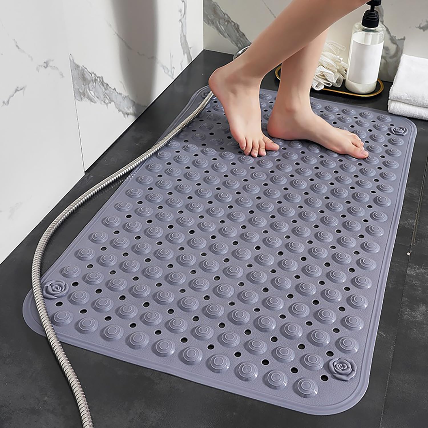 Tapis De Douche Antidérapant 90x60cm,tapis De Douche Antidérapant Douche En Pvc,grau