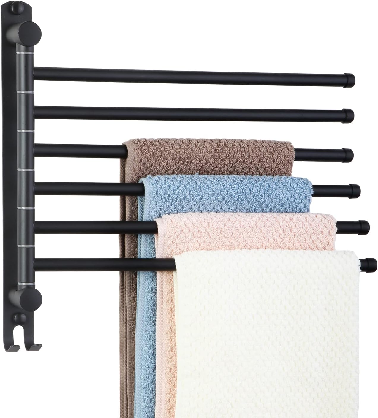 Porte Serviette Salle De Bain Mit 6 Fässern, 180° Drehbar Und Edelstahl Sus304 Porte Serviette Murale Sèche-serviettes Pour Cuisine Lavabo-noir
