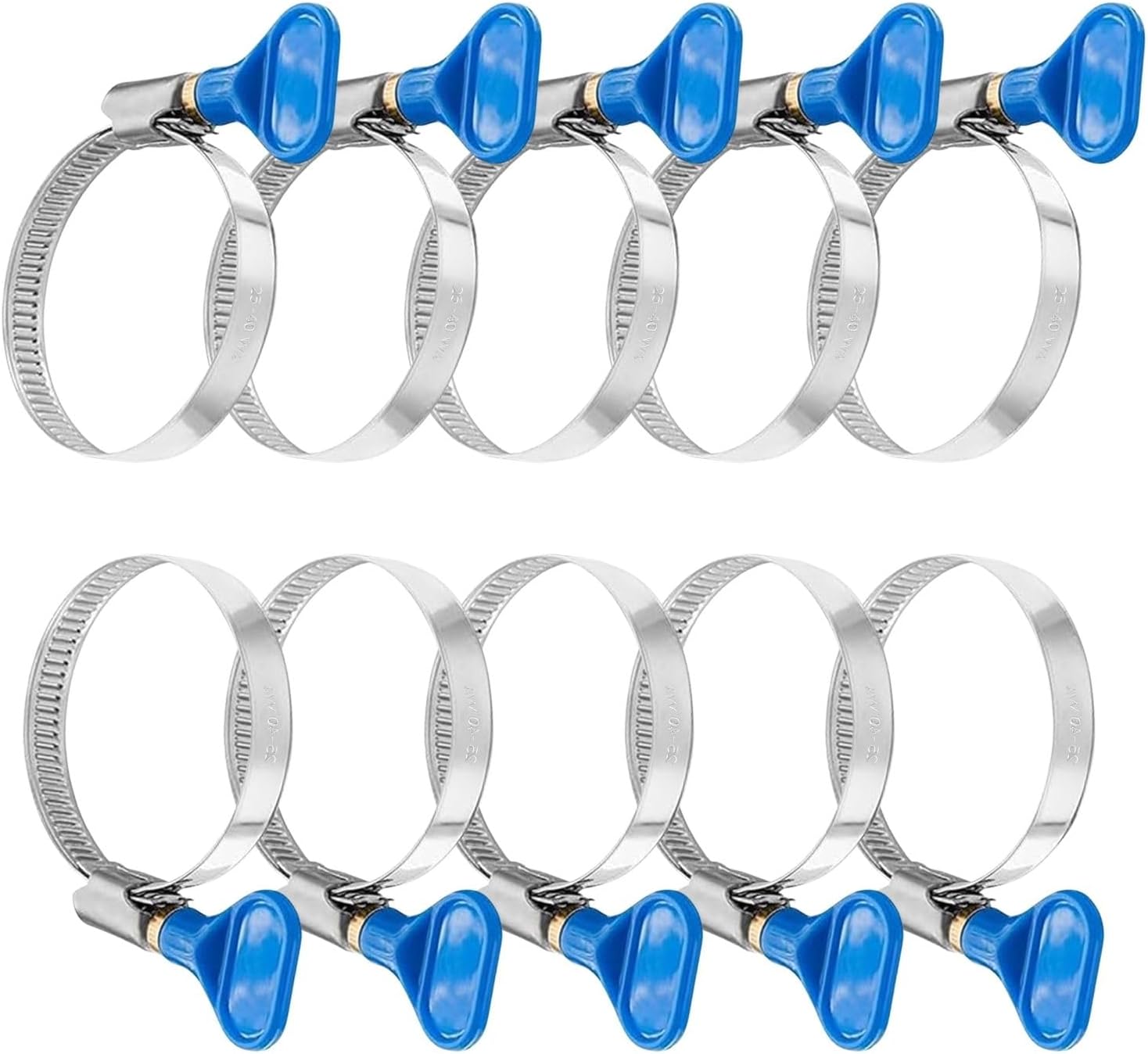 Los Mit 10 Colliers Mit Serrage-akzenten Und Ailette Aus Rostfreiem Acryl – 25–40 Mm – Serrage-clips Mit Poignée – Pour Tuyau D'Eau