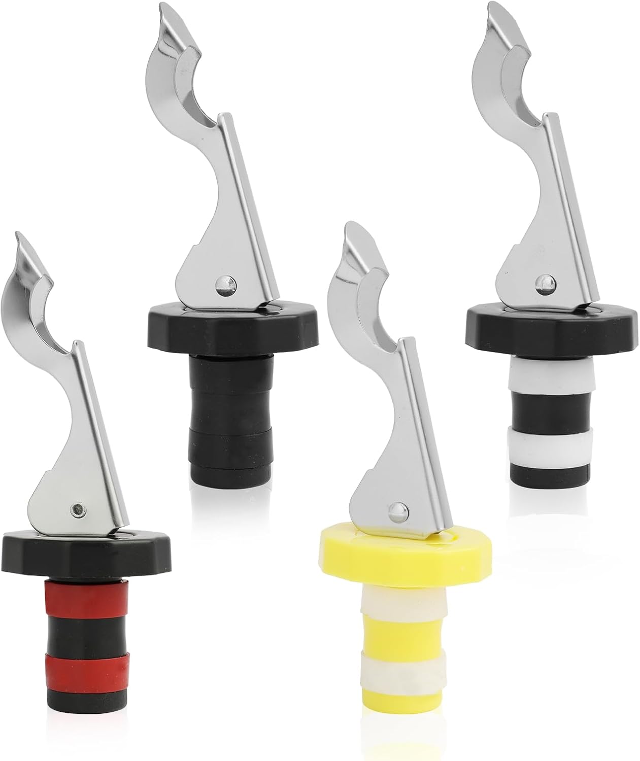 Set Mit 4 Bouchons De Bouteille Réutilisables Aus Silikon Und Acier Inoxydable, In Vin, Bière, Champagner – Conserve La Fraîcheur Des Liquides