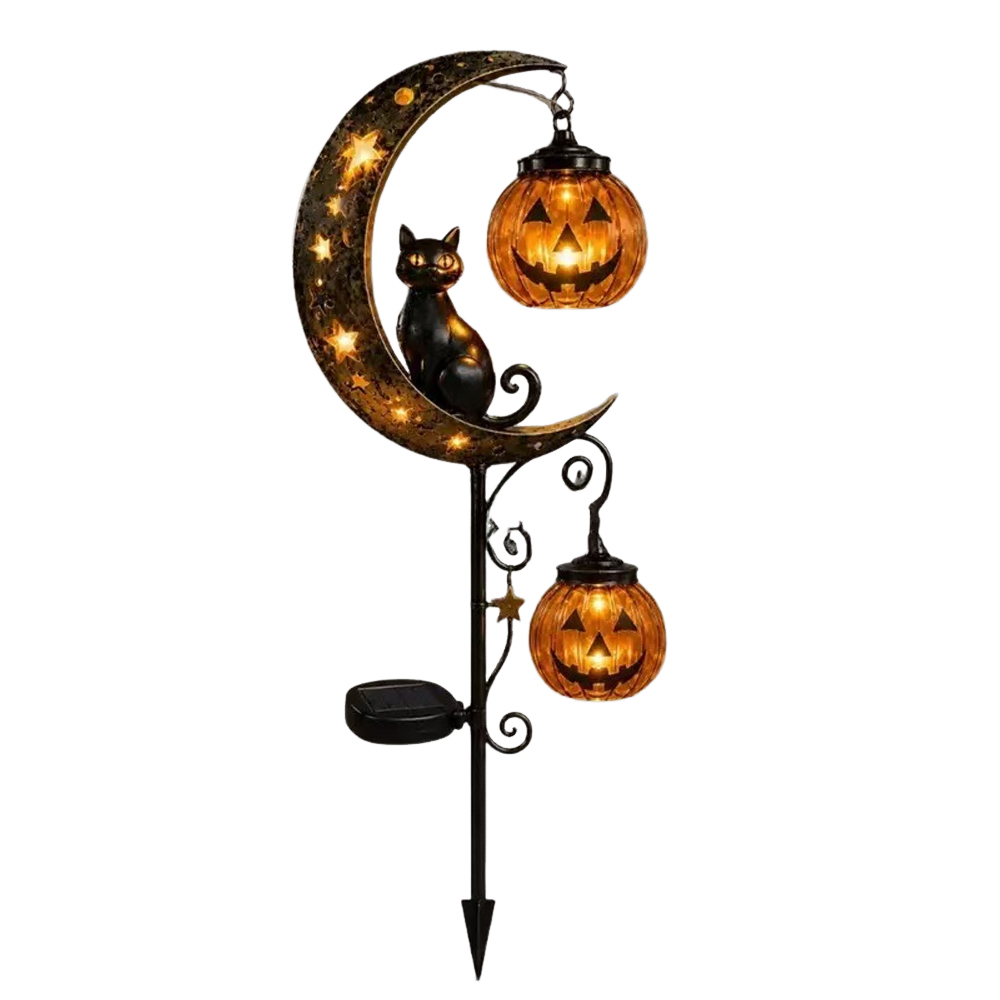 Piquet Solaire De Jardin Halloween Dekoration Laterne Led Métalétanche Balise Solaire Lune Lumineuse Pour Massif, Pelouse, Porche, Cour, Patio