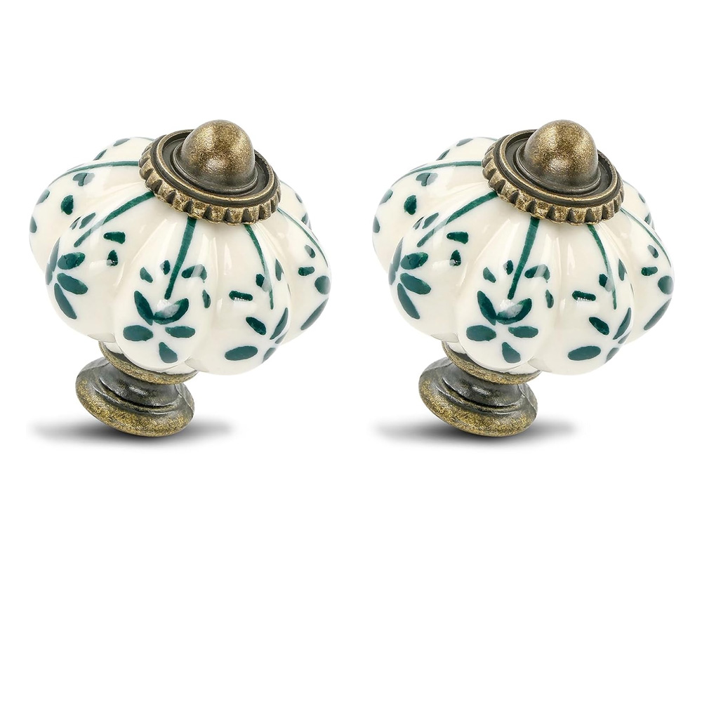 Viele 2 Boutons Tiroir Aus Céramique Ivoire Und Vert – Vintage-stil – Avec Vis – Fleur Verte