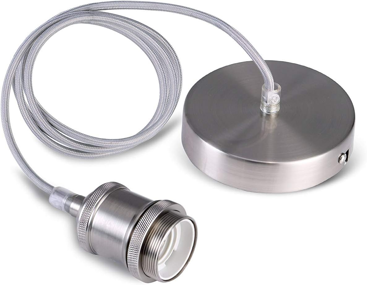 Aufhängung Vintage In Nickel Teinté Industriel, Halterung Für Flexible Lampe E27 Tressé, Aufhängung Aufhängung In Nickel Satiné