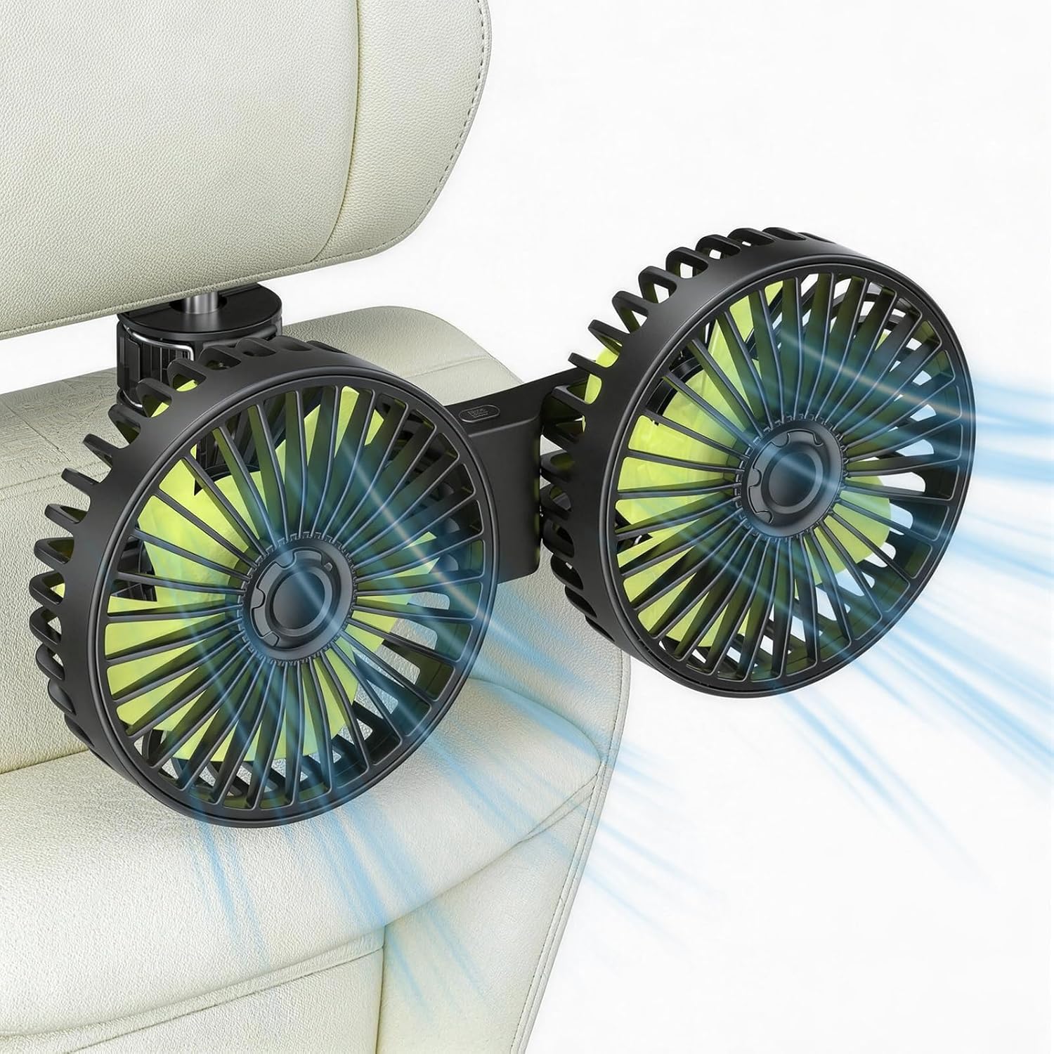 Usb-ventilateur Voiture Pour Siège Arrière, Double Voiture Ventilateur Refroidissement, Rotation 360°, Voiture Ventilateur Portable 3 Vitesse