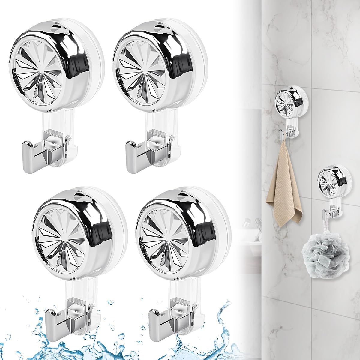 (4 Stück) Crochet À Ventouse Salle De Bain, Crochets Ventouse Puissants Ventouse Pour Couronne Porte Crochet Sans Perçage Réutilisable