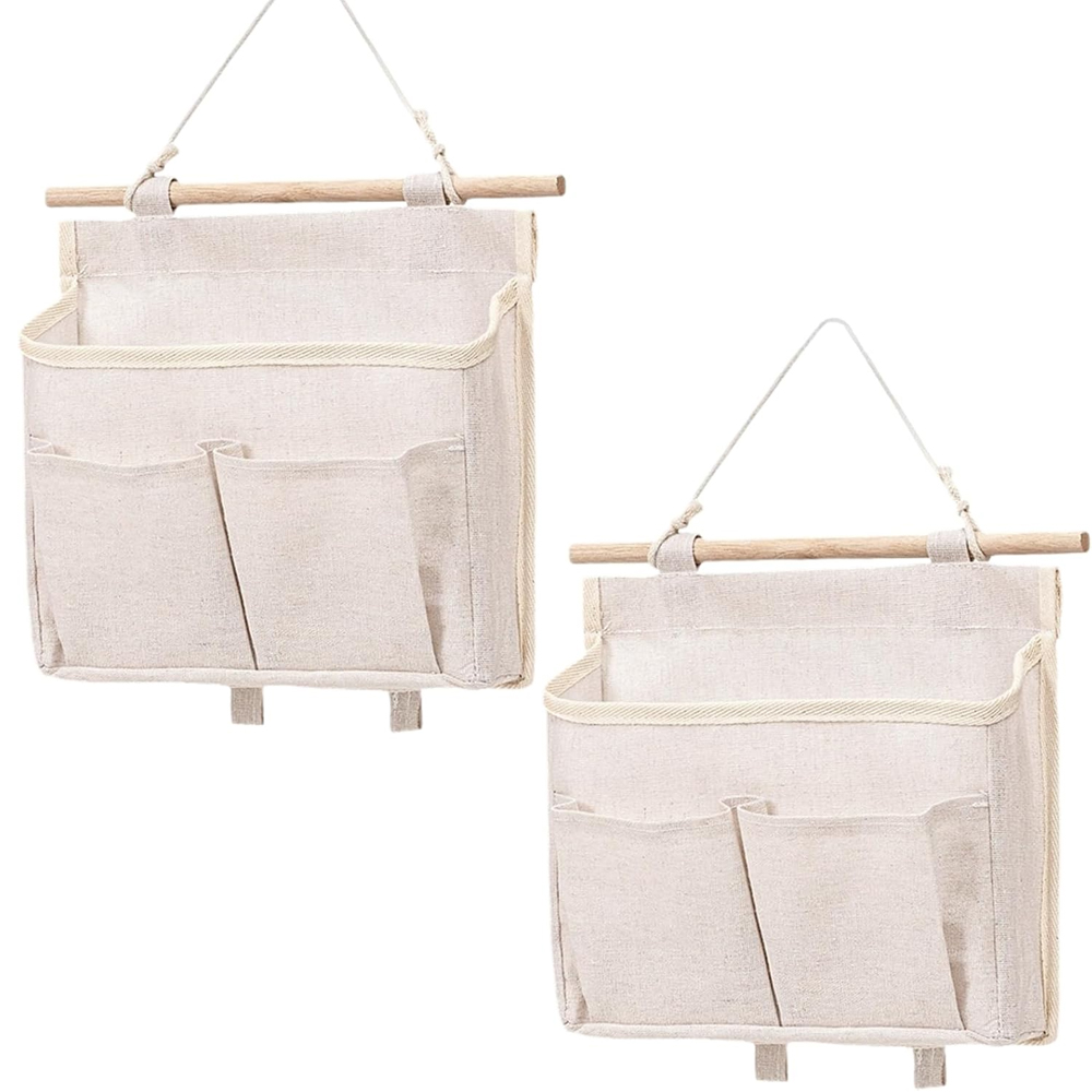 Wandbild Mit Poche Tissu Lin Pliable Vide Poche Mural Sac À Suspendre Organisateur Pour Chambre Bureau Salle De Bain Cuisine(beige)