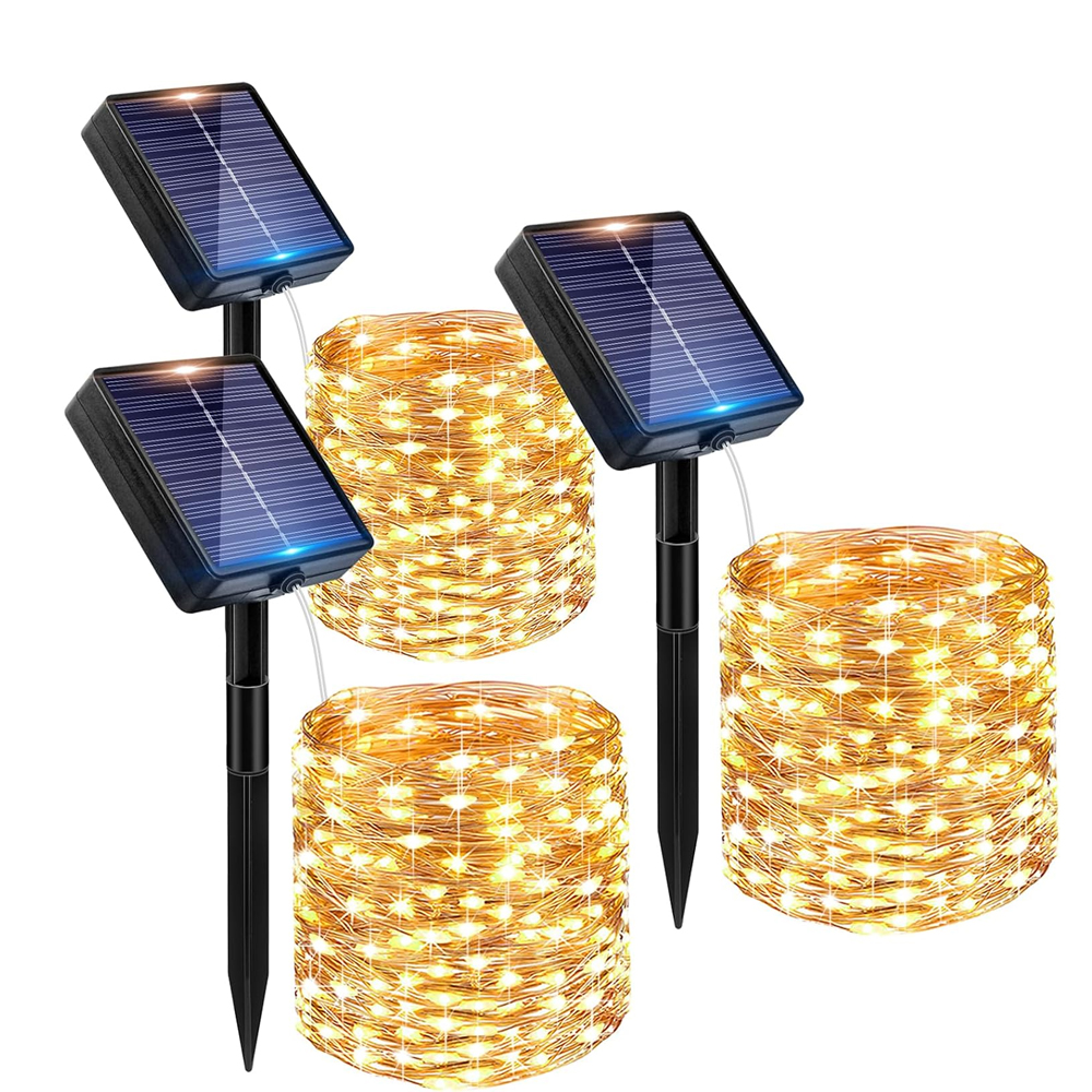 (3x Guirlande Leuchtende Solarleuchte Für Den Außenbereich, 12 Meter Lang 8 Beleuchtungsmodi, Fil De Cuivre, Ideal Für Terrassen, Feste, Weihnachtsdekorationen