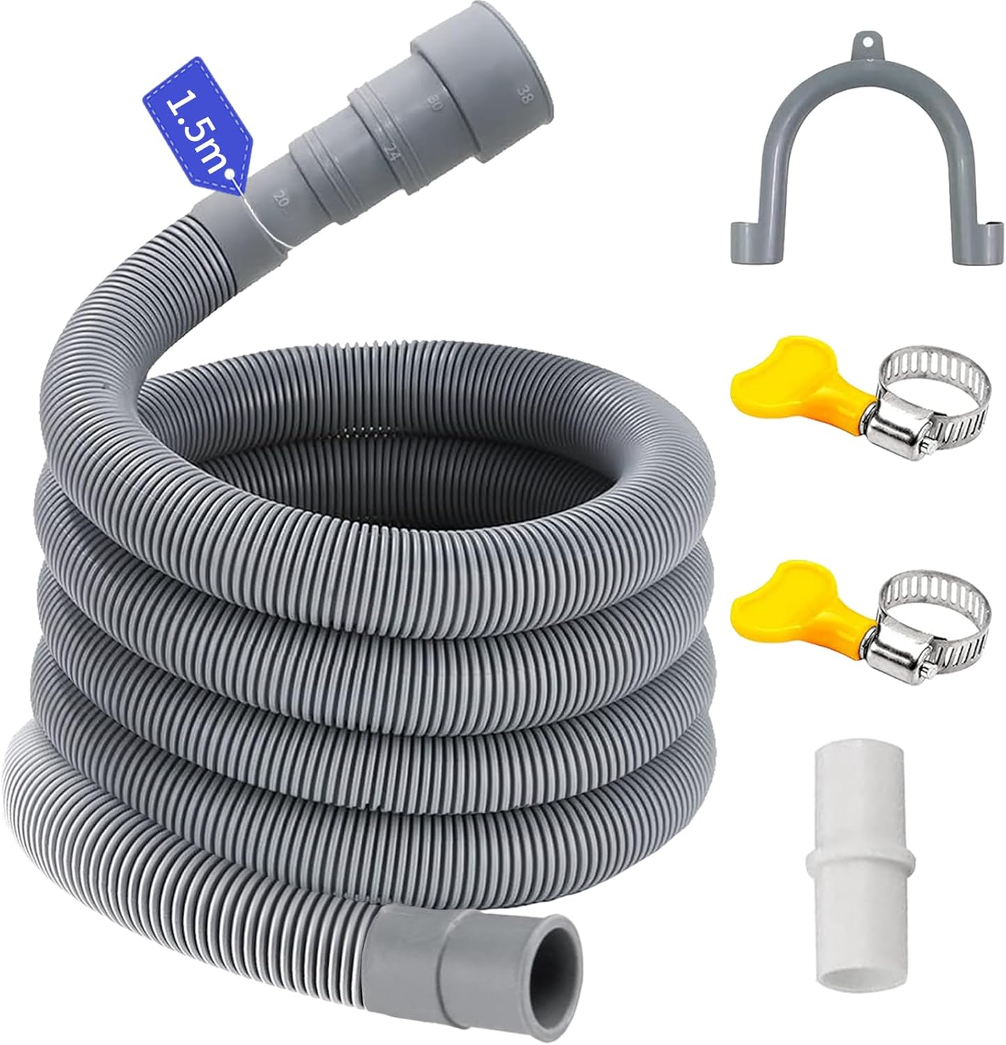 (2x Tuyau Vidange Machine A Laver 1.5m, Praktisch Mit 4 Schnittstellen, Mit Support Und Colliers De Serrage, Tuyau Machine À Laver Pour Laveuse,
