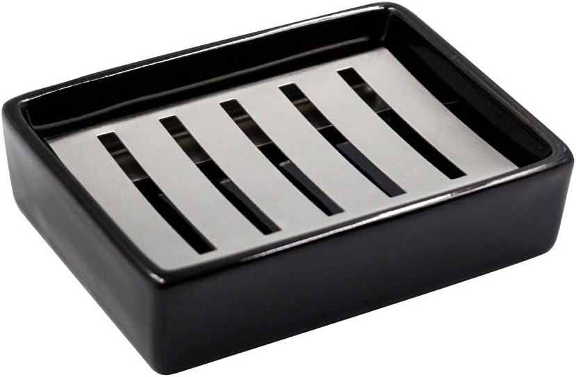 Porte-savon Und Keramik Und Edelstahl Für Salle De Bain, Double Couche, Porte-savon Auto-drainant, Dites Non Au Savon Moelleux (schwarz)
