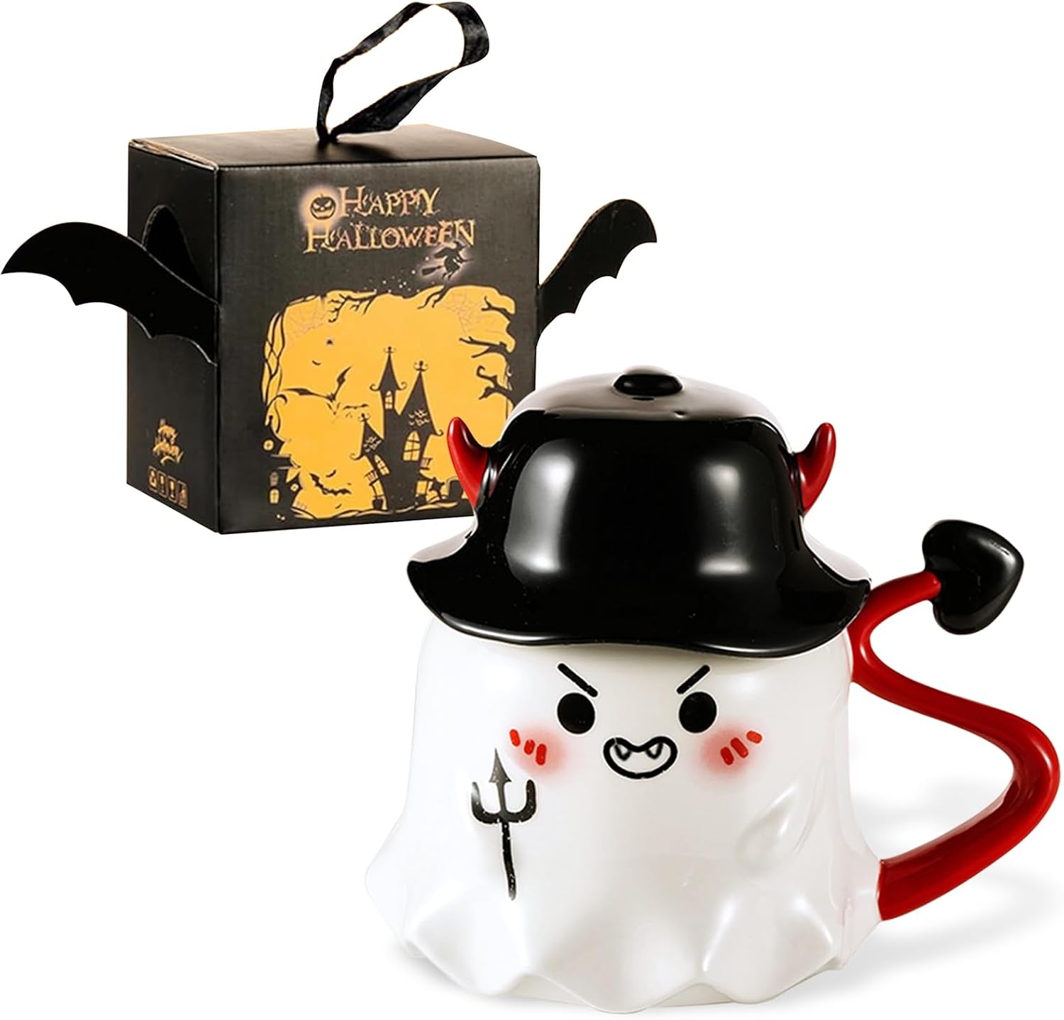 Mug Tasse Halloween, Tasses Cafe, Mug Décoré De Fantômes D'Halloween, Cadeau Creatif, Halloween Avec Couvercle