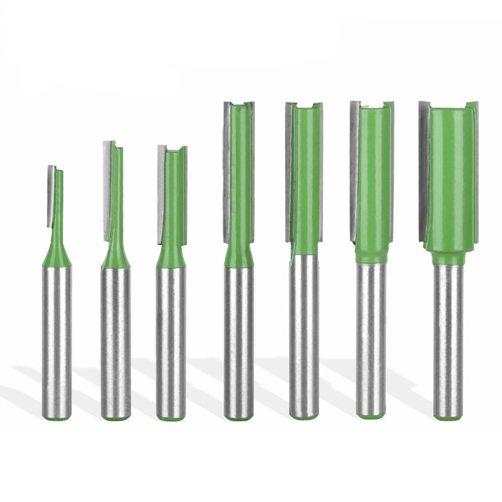 Set Mit 7 Grünen 6-mm-nutfräsern Mit Geradem Schaft, Hartmetall-holzbearbeitungswerkzeuge In Den Größen 3, 4, 5, 6, 8, 10 Und 12 Mm
