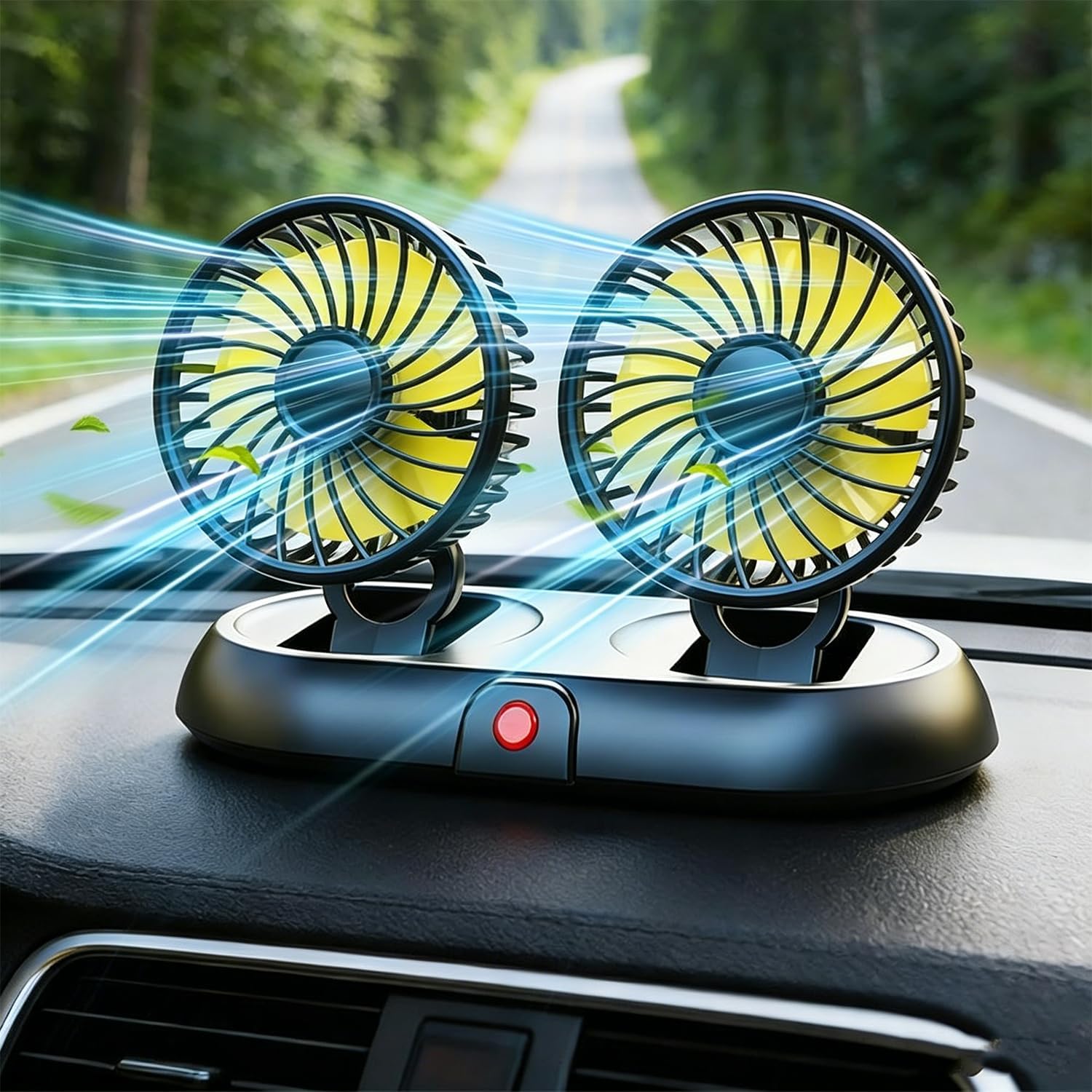 Ventilateur Double Tête 12v 9,6w, Rotation 360 Grad 3 Niveaux Vitesse Ventilateur Refroidissement Voiture Usb