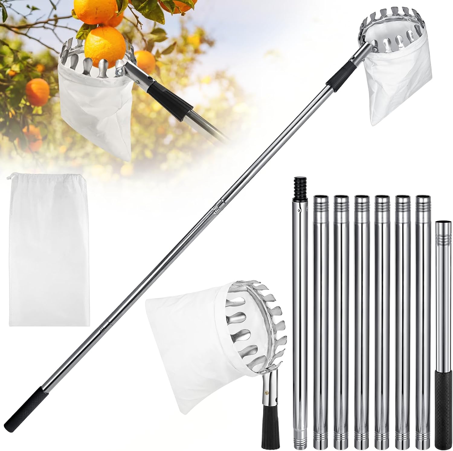 Oben Auf Teleskopische Früchte Mit Pfanne, Werkzeug Zur Aufbewahrung Von Früchten Cueilleur De Mangues, Ramasseur De Fruits Pour Arbres (3,2 M)