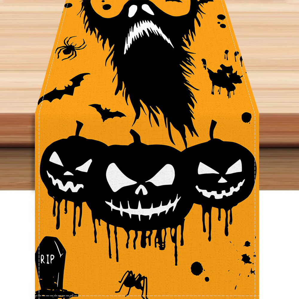 Chemin De Table Halloween Noir Et Jaune, Fantômes Decke Halloween, Decke Motiv Citrouille, 33x183cm