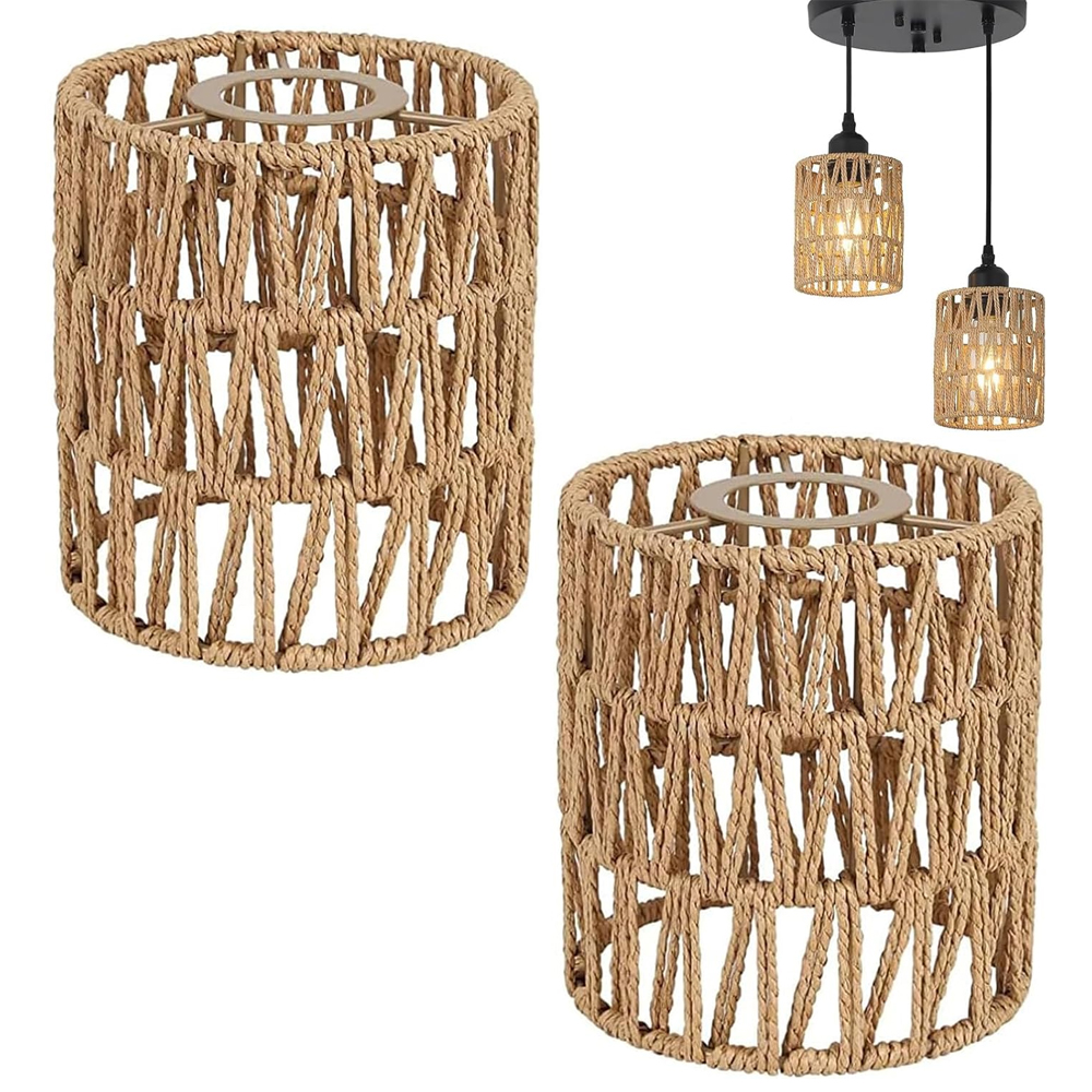 Abat-jour Plafond 2 Stück Abat Jour Rotin Corde Tissée Hauptstil Boho Décoration De La Maisonsuspendue Lampadaires Suspension Lustre