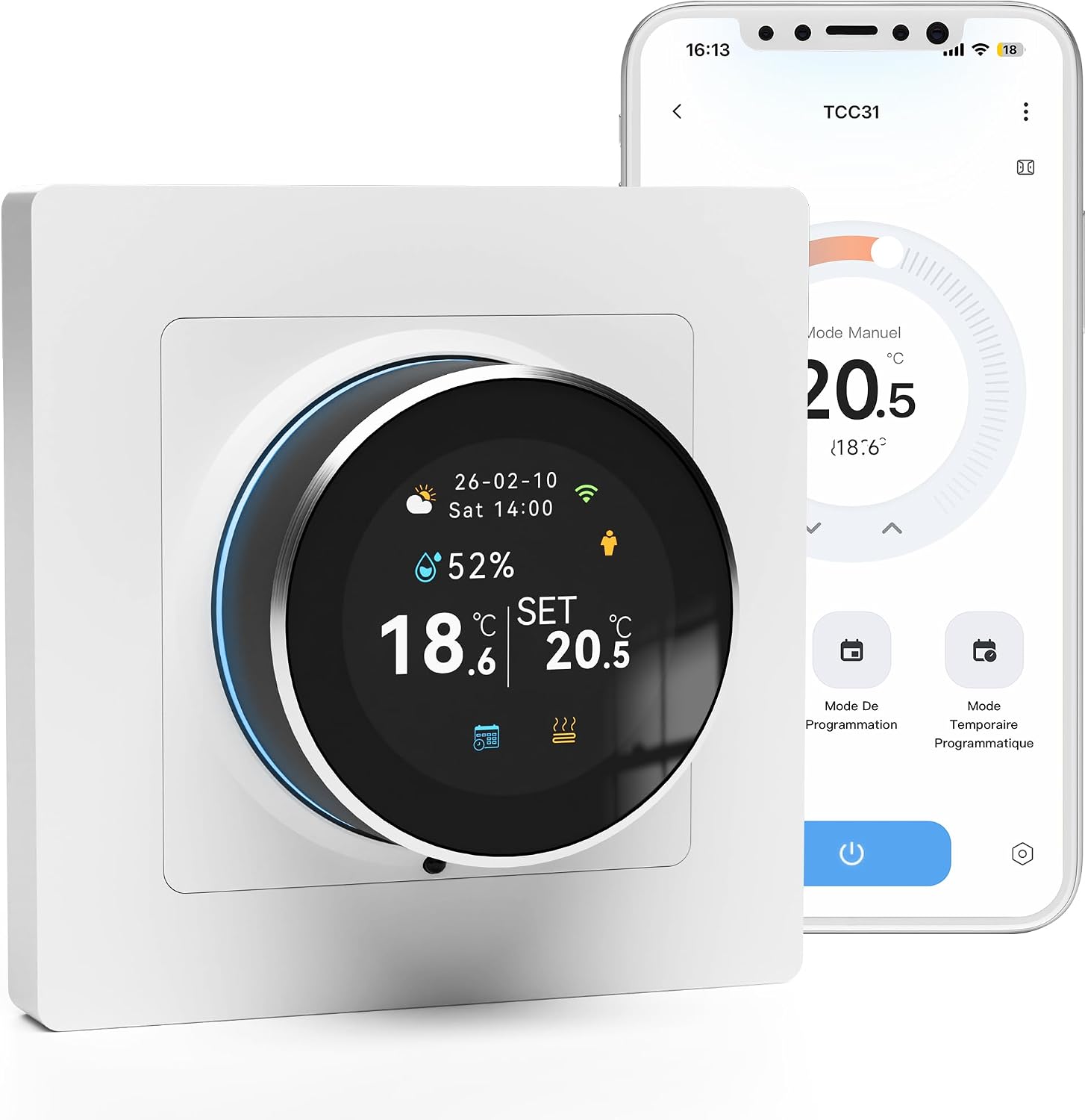 Thermostat Intelligent Connect, Temperaturregler, Drehknopf, Farbbildschirm, Digitalprogrammierer 3a, Chaudière Gaz, Kompatibel