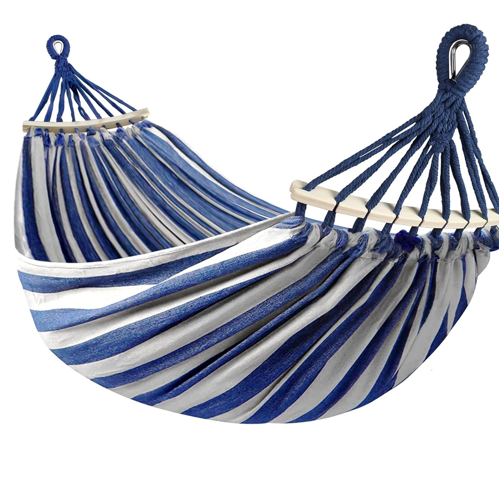 Hamac De Camping And Jardin Confortable Avec Barre En Bois Anti-klapping And Corde Pour Exterieur/intérieure, Terrasse, La Sieste, 200x 150 Cm