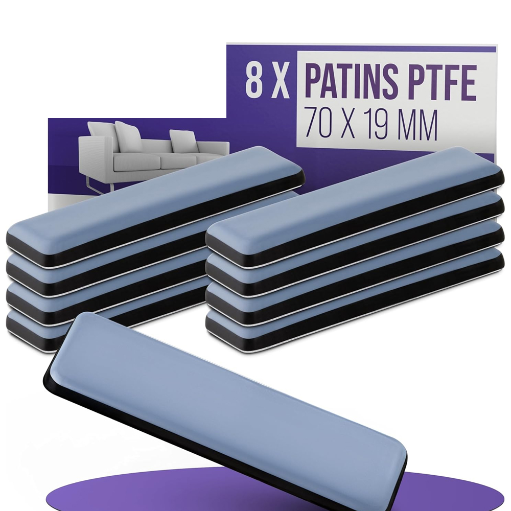 (8x Patins) Für Meubles Téflon Auto-adhésifs - 70 X 19 Mm (carré) - Chaise De Planeur Professionnels/planeur Ptfe (téflon)