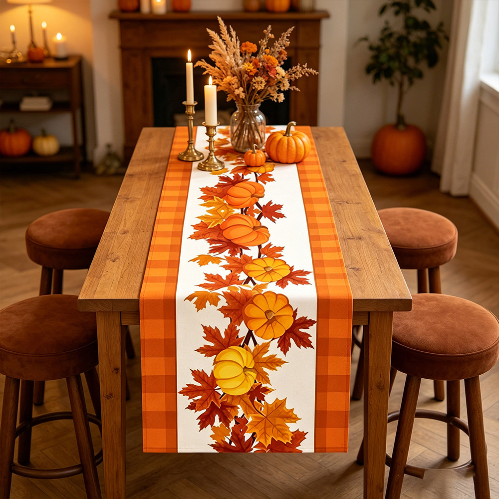Automatisierter Chemin De Table, 183x33 Cm Dekoration Von Table D'Automne, Citrouille Und Feuille D'Erable Chemin De Table Für Thanksgiving Und Halloween