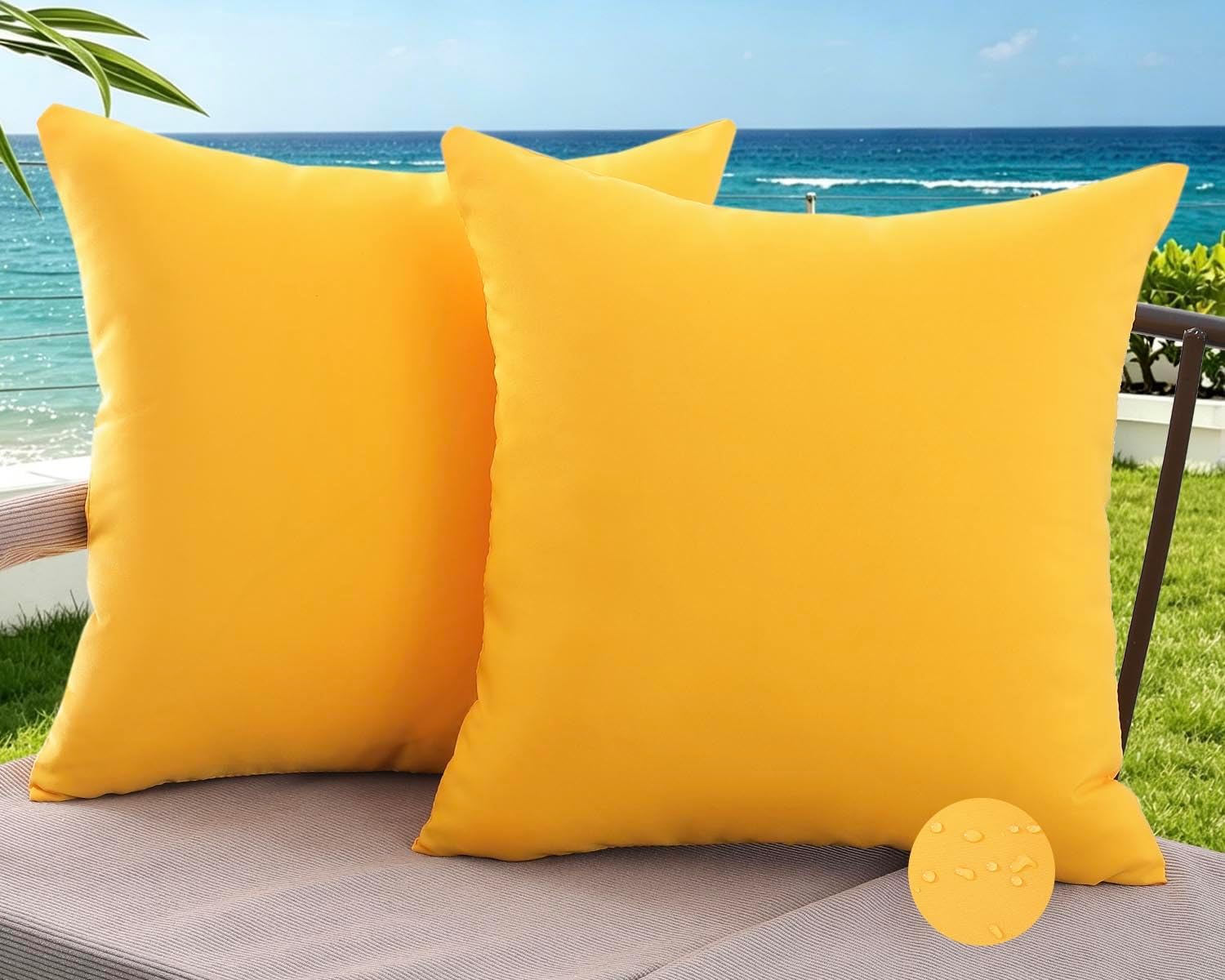 Housses De Coussin 45x45 Cm Extérieur Impermable Jaune Housses De Coussin Décoratif Moderne Printemps Été Taie D'Oreiller Pour Salon De Jardin Lot De 2
