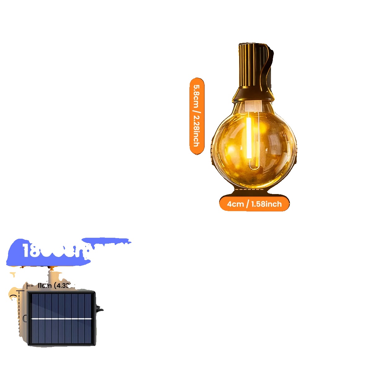 Solarbetriebene Lichterkette, Fernbedienung, Dimmbar, 18 M, 30 Glühbirnen