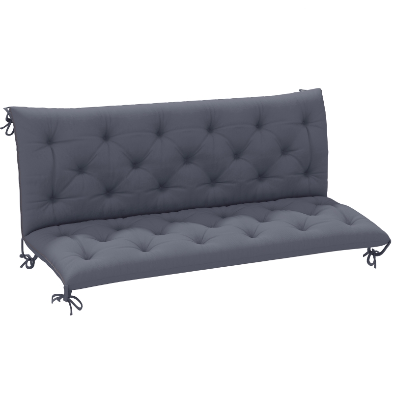 Bankauflage 3-sitzer 150x98x8 Cm, Dunkelgrau, Mit Befestigungsbändern & Rückenkissen, Gartenbank