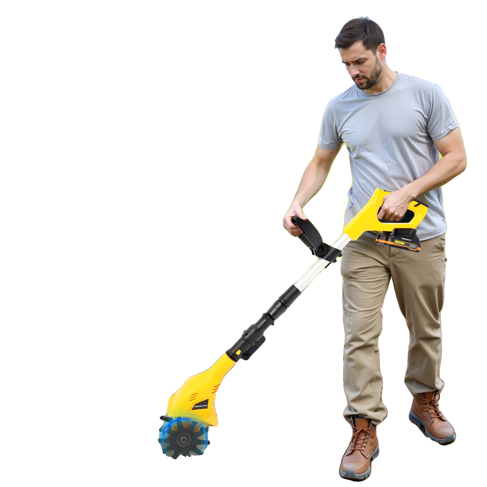 Tragbare Motorhacke, Messerdurchmesser 15 Cm, Schnitttiefe 25 Cm, Leerlaufdrehzahl 250 U/min, Leerlaufbetriebszeit 40 Minuten, Verstellbare Länge 97–117 Cm