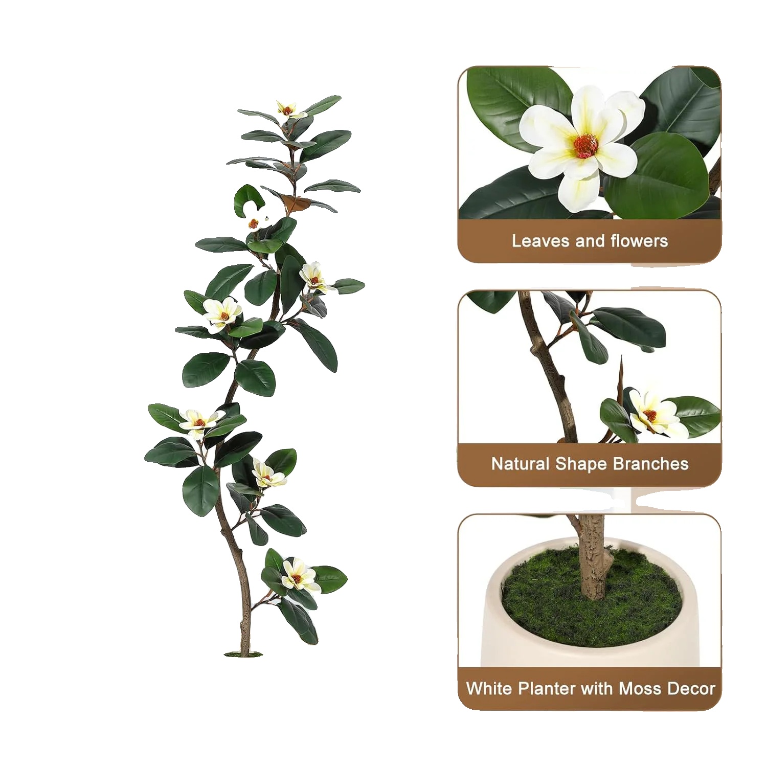 Künstliche Pflanze, Realistische Magnolienblüten, Dekorativer Topf, 180 Cm