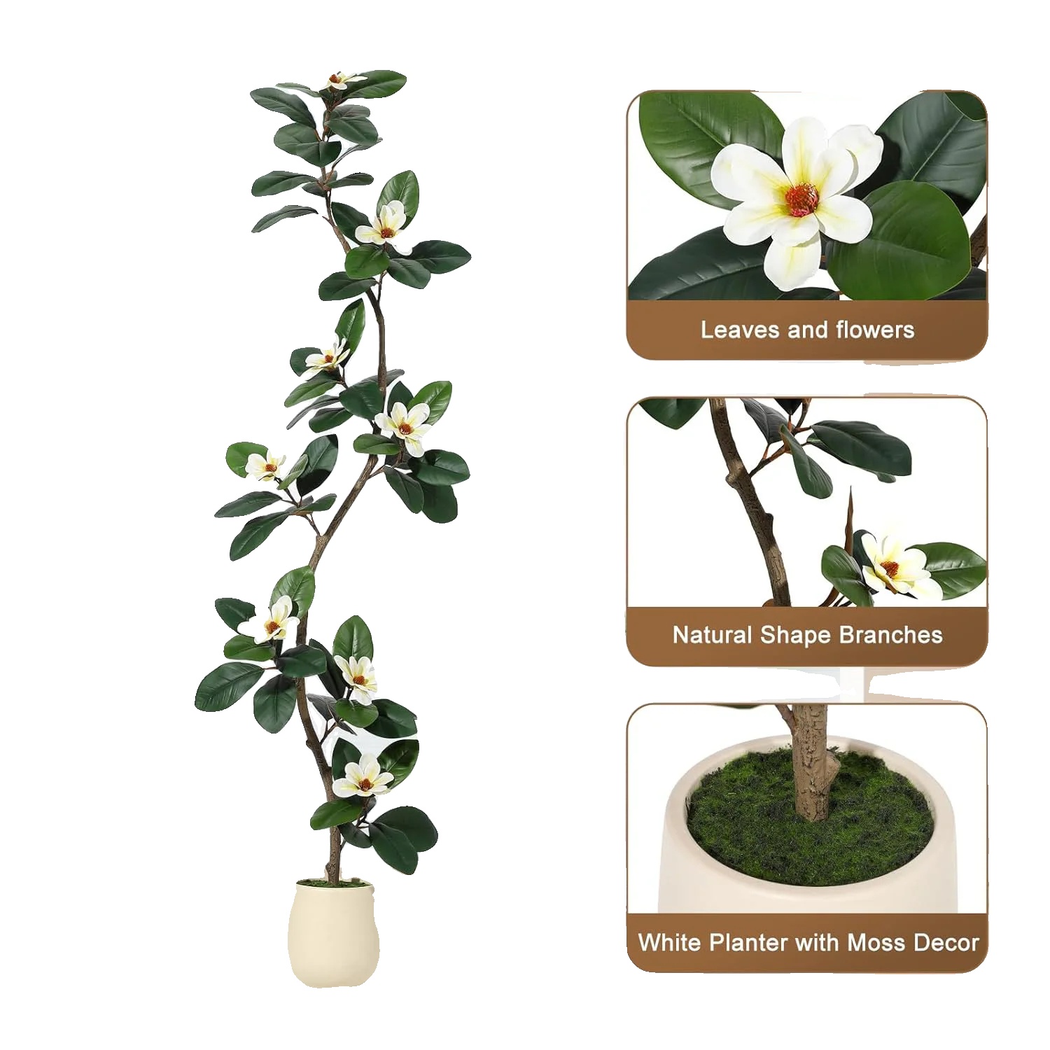 Künstliche Pflanze, Realistische Magnolienblüten, Dekorativer Topf, 210 Cm