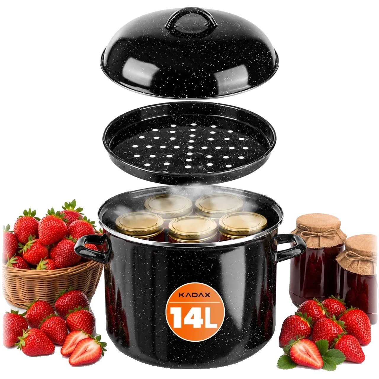 Kochtopf, 14 L Fassungsvermögen, Emaillierter Stahl, Schwarz, 5000 Ml