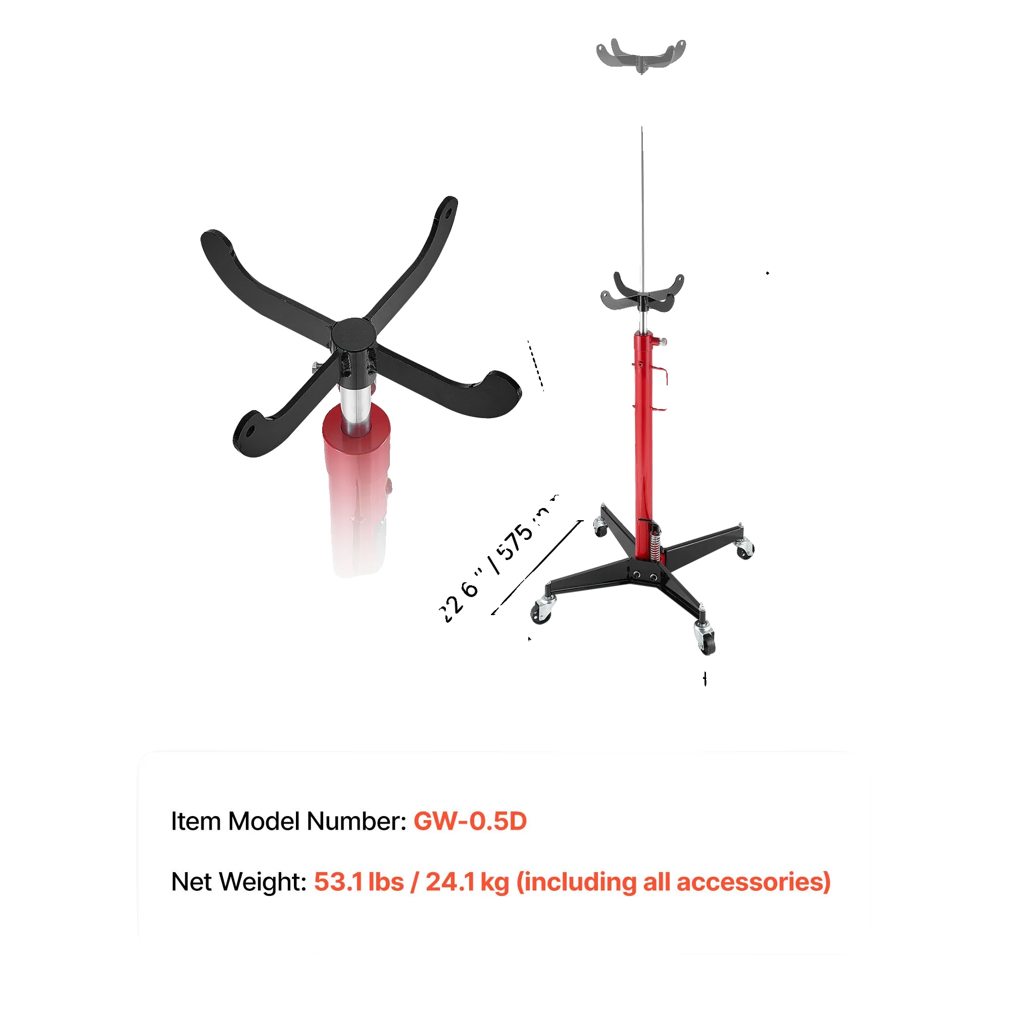 Getriebeheber, Tragfähigkeit 1100 Lb, Einstellbarer Hubbereich, Vier Arme