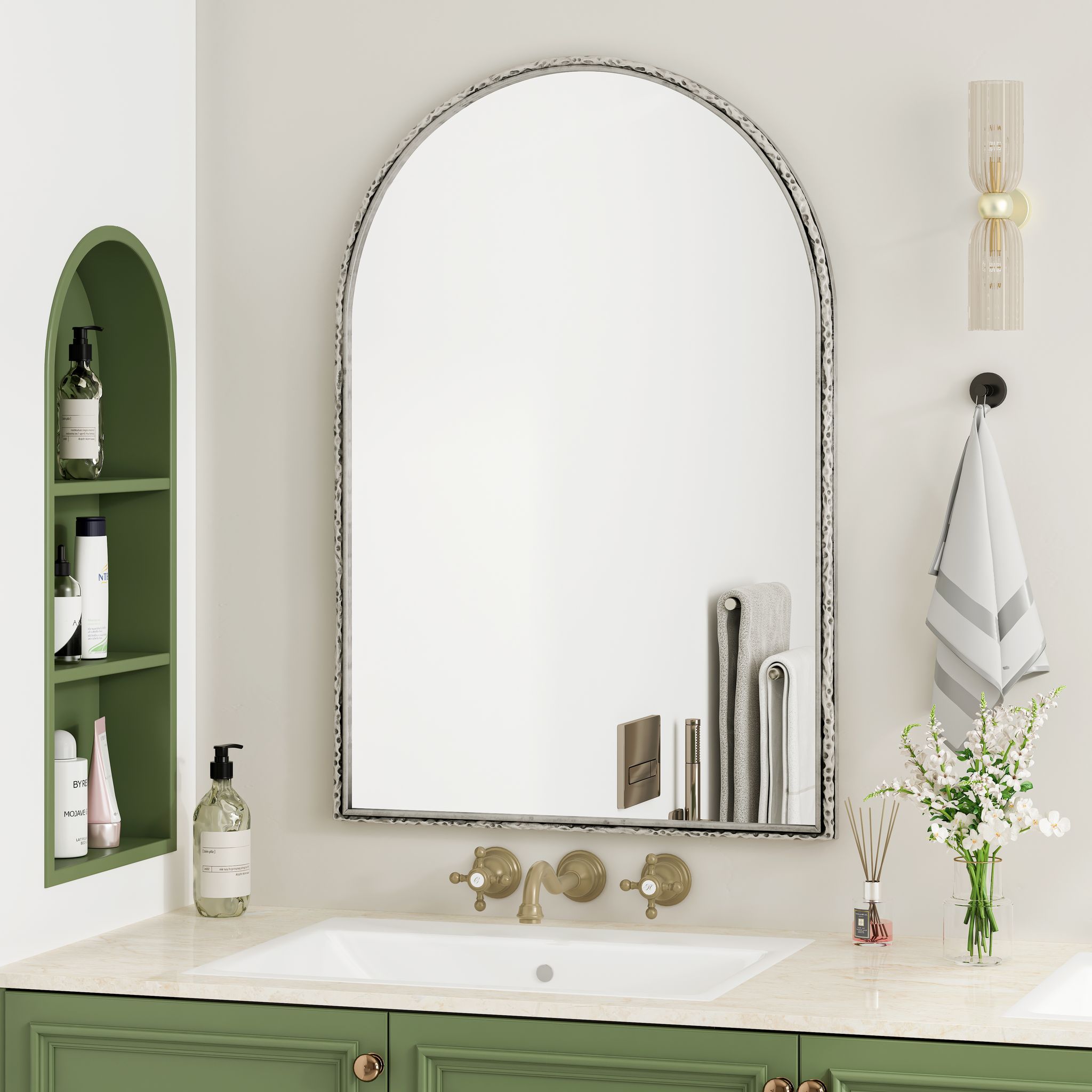 Bogen-wandspiegel Silber, Arch Design, Mit Bruchsicherem Glas, Bad-/wohnzimmer-dekospiegel