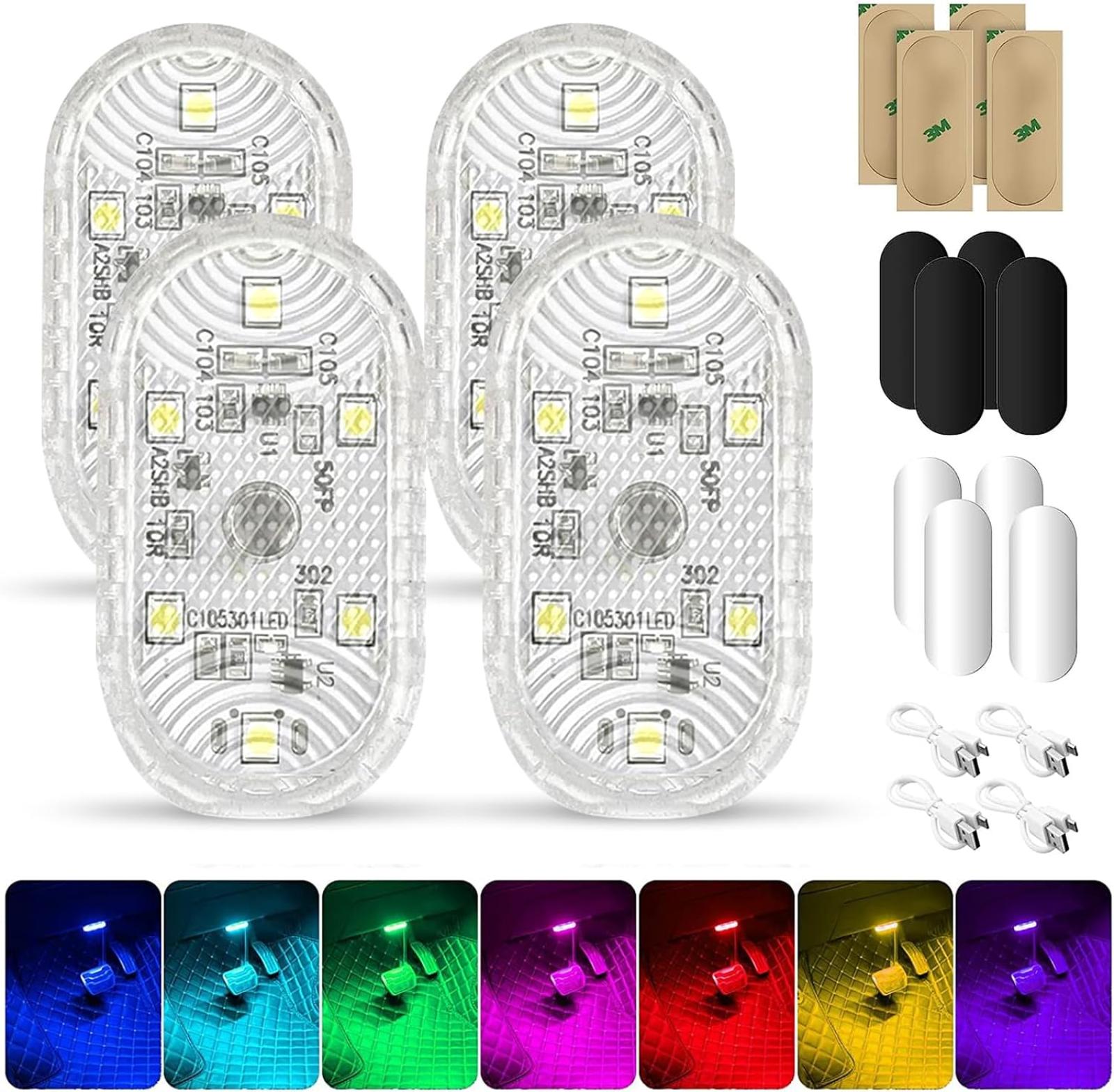 4-teiliges Rgb-autoinnenbeleuchtungsset, Kabellose Autoinnenbeleuchtung, Ambientebeleuchtung Für Den Innenraum
