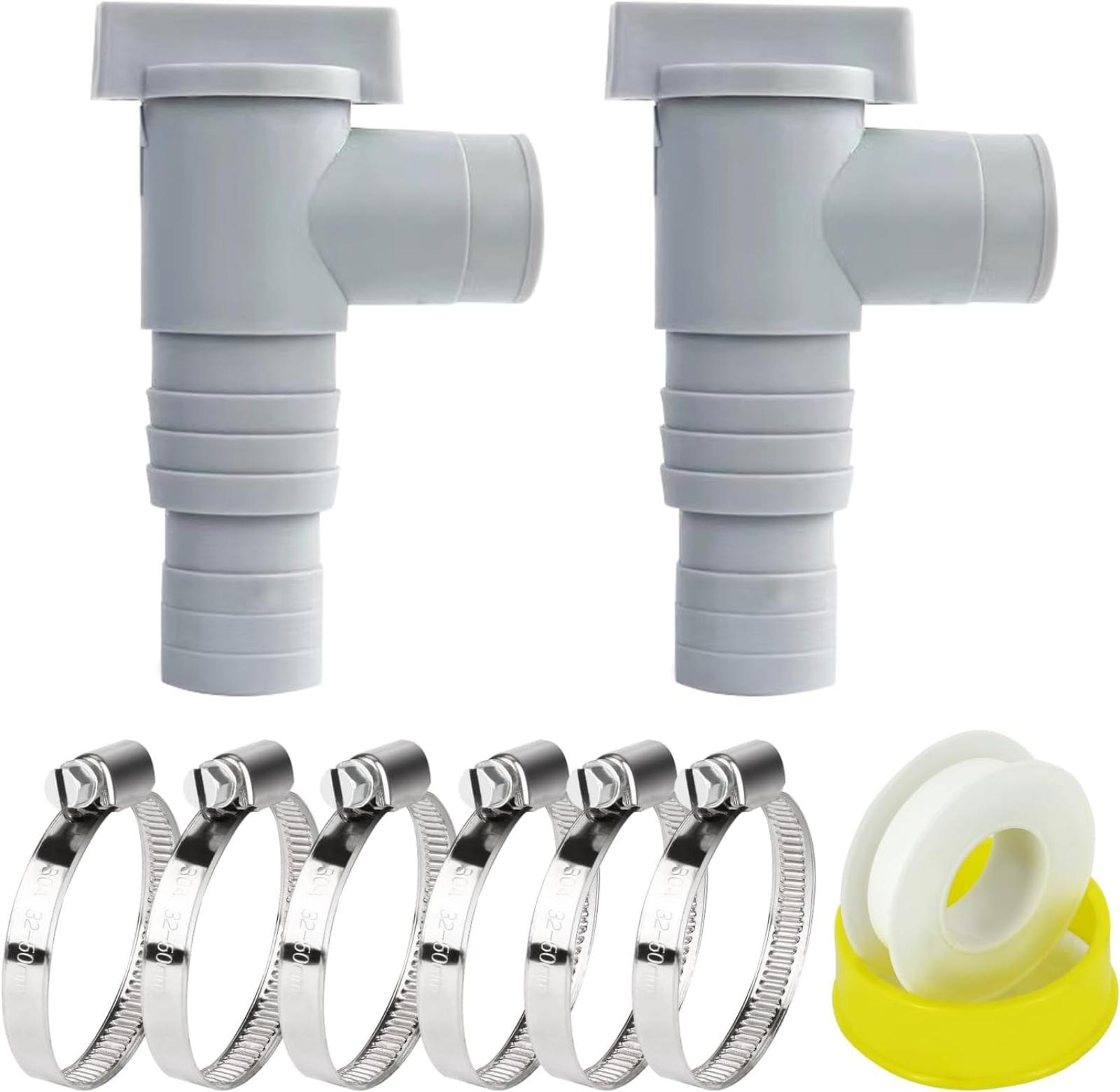 Set Mit 2 Pool-absperrventilen (32 Mm Bis 38 Mm), Pool-schlauchadapter Mit 6 Edelstahl-schlauchschellen