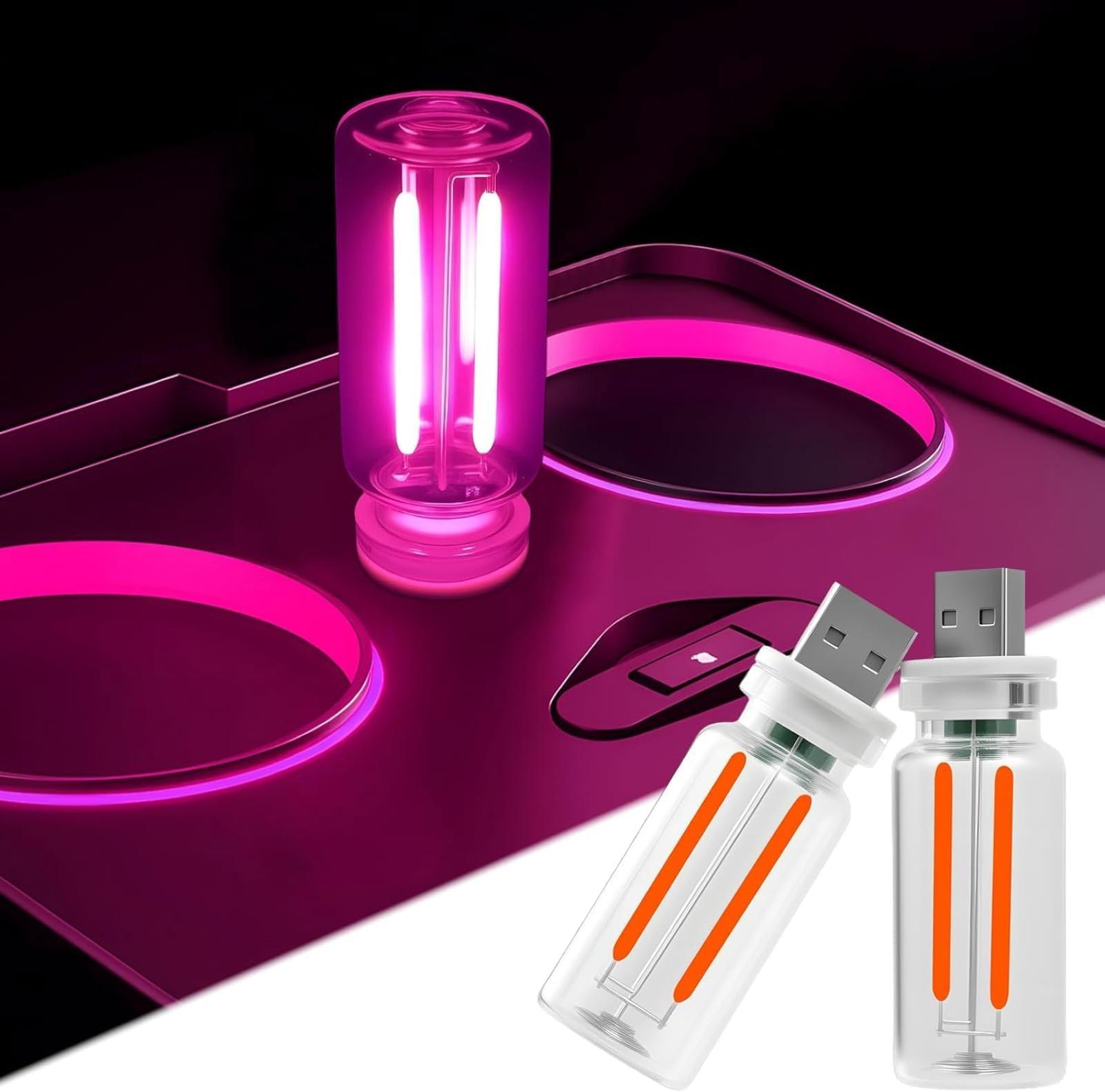 2 Retro-autolichter, Rosa Licht, Stufenlose Helligkeitsanpassung Durch Langes Drücken, Usb-auto-nachtlicht