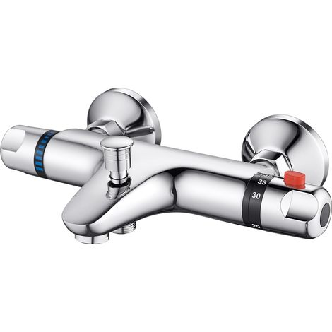Kupfer-thermostat-duscharmatur (sicherheitsabschaltung Bei 38 °c), Zwei-wege-badewannenarmatur, Silber
