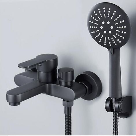 Schwarzer Badewannenmischer Mit 3-strahl-handbrause - Wand-duscharmatur, Badewannenmischer Mit Halterung Und Flexibel.