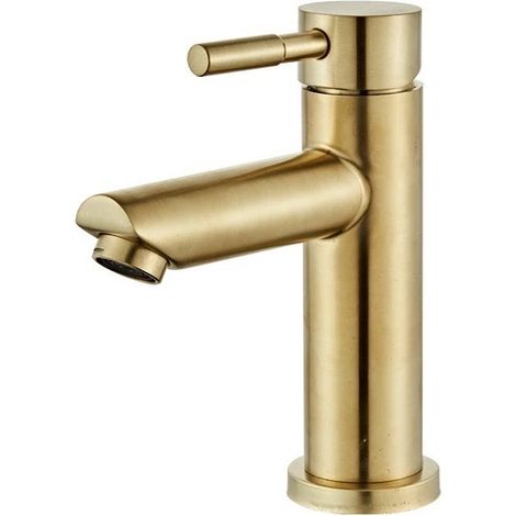 Waschbecken-wasserhahn, Badezimmer-wasserhahn, Schlankes Und Modernes Design, Wasserhahn Aus Gebürstetem Goldmessing, Warm- Und Kaltwasserversorgung, Keramikventil