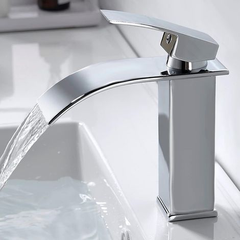 Moderne Robinet Salle De Bain Cascade, Design Elégant Robinet Lavabo, Mitigeur Cascade, Eau Chaude Et Froide Disponible, Robinetterie Chromé G 3/8, Mitigeur Lavabo Sans Tirette De Vidage