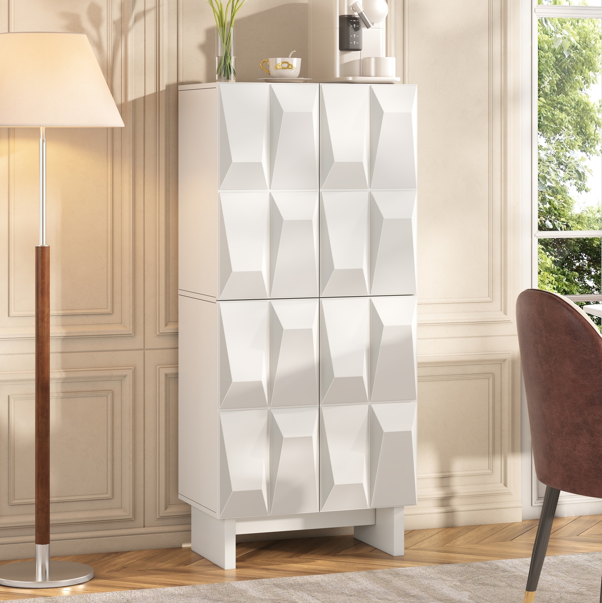 Schuhschrank Hochschrank 60.5x34x135.5 Cm, Platzsparend, 4 Türen, Verstellbare Böden, Spanplatte, Weiß