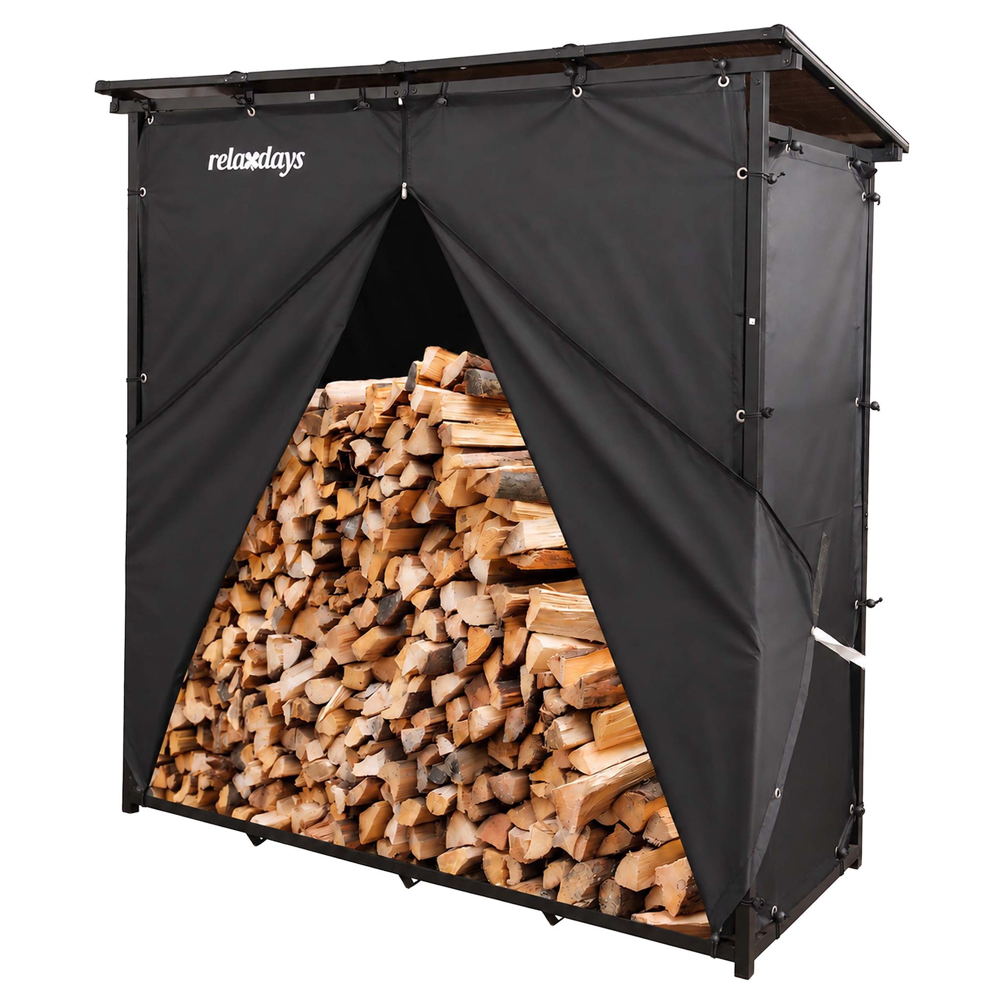 Relaxdays Kaminholzregal Mit Dach & Abdeckung, Hxbxt: 185 X 185 X 70 Cm, Stahl, Holzlager Außen, Stapelhilfe, Schwarz
