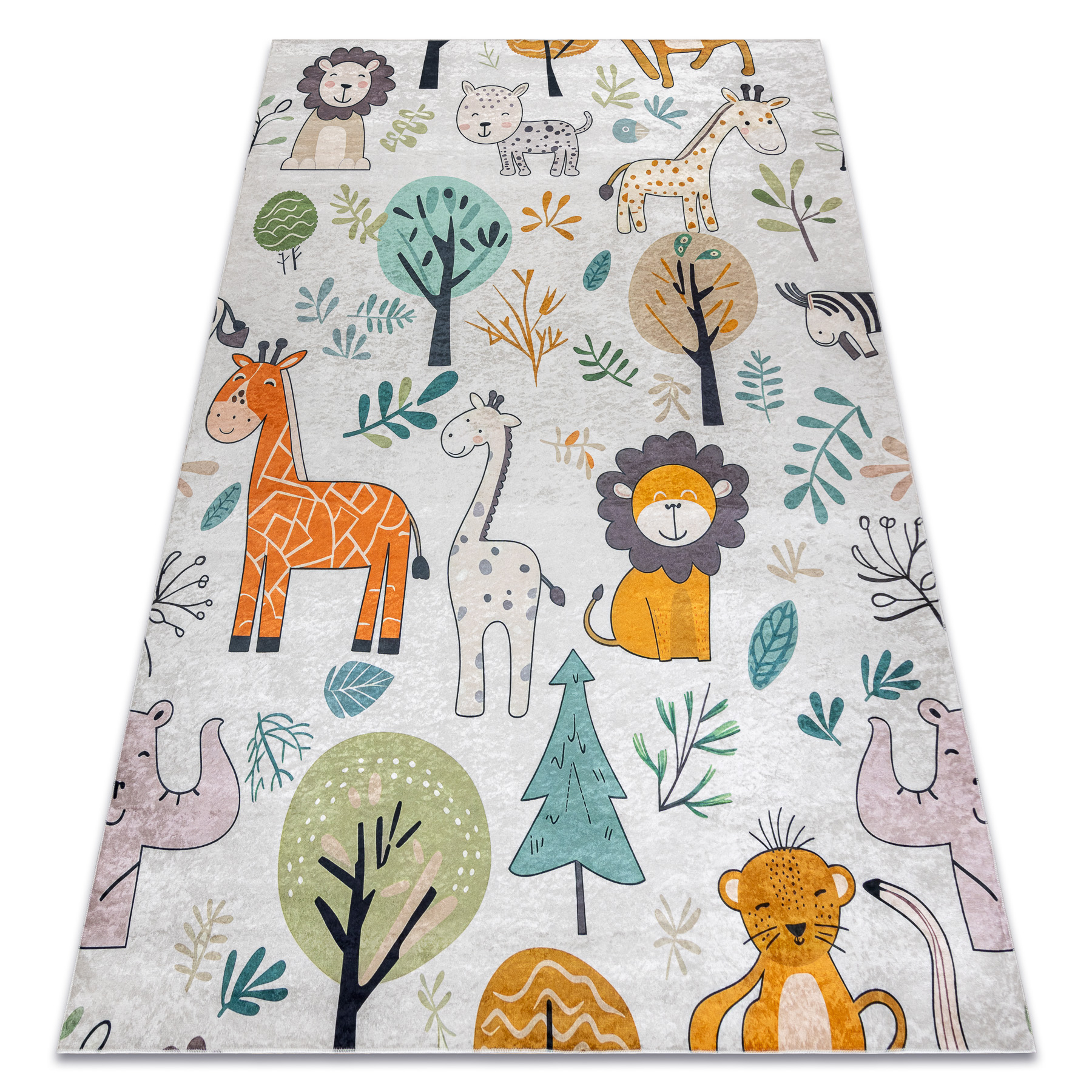 Bambino 61570 Waschteppich Tiere, Afrika Für Kinder Anti-rutsch - Creme / Grün Beige 200x290 Cm