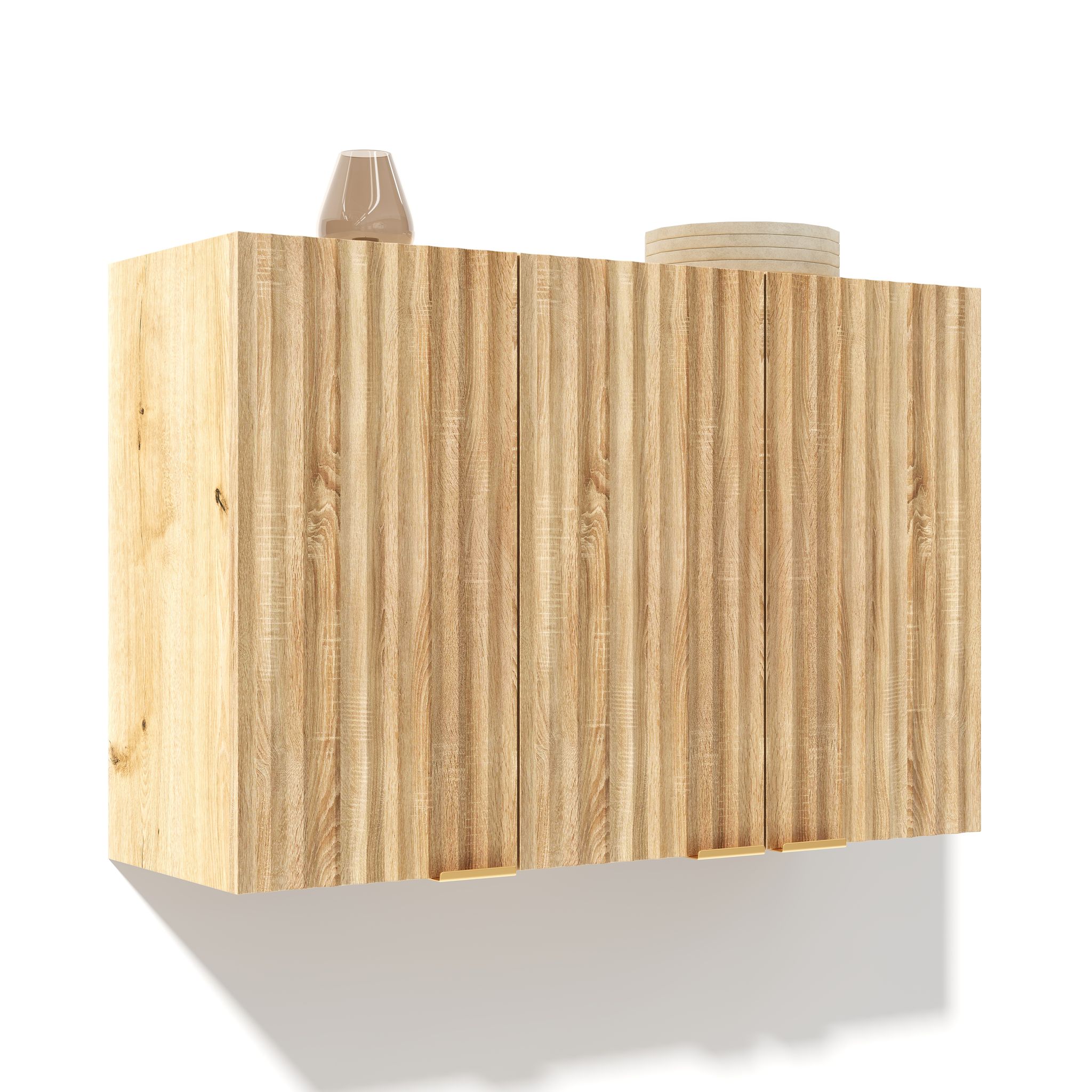 Küchenhängeschrank Mit 3 Geschlossenen Türen Und Geriffelten Fronten Aus Mdf Natur 90 X 29 X 60 Cm