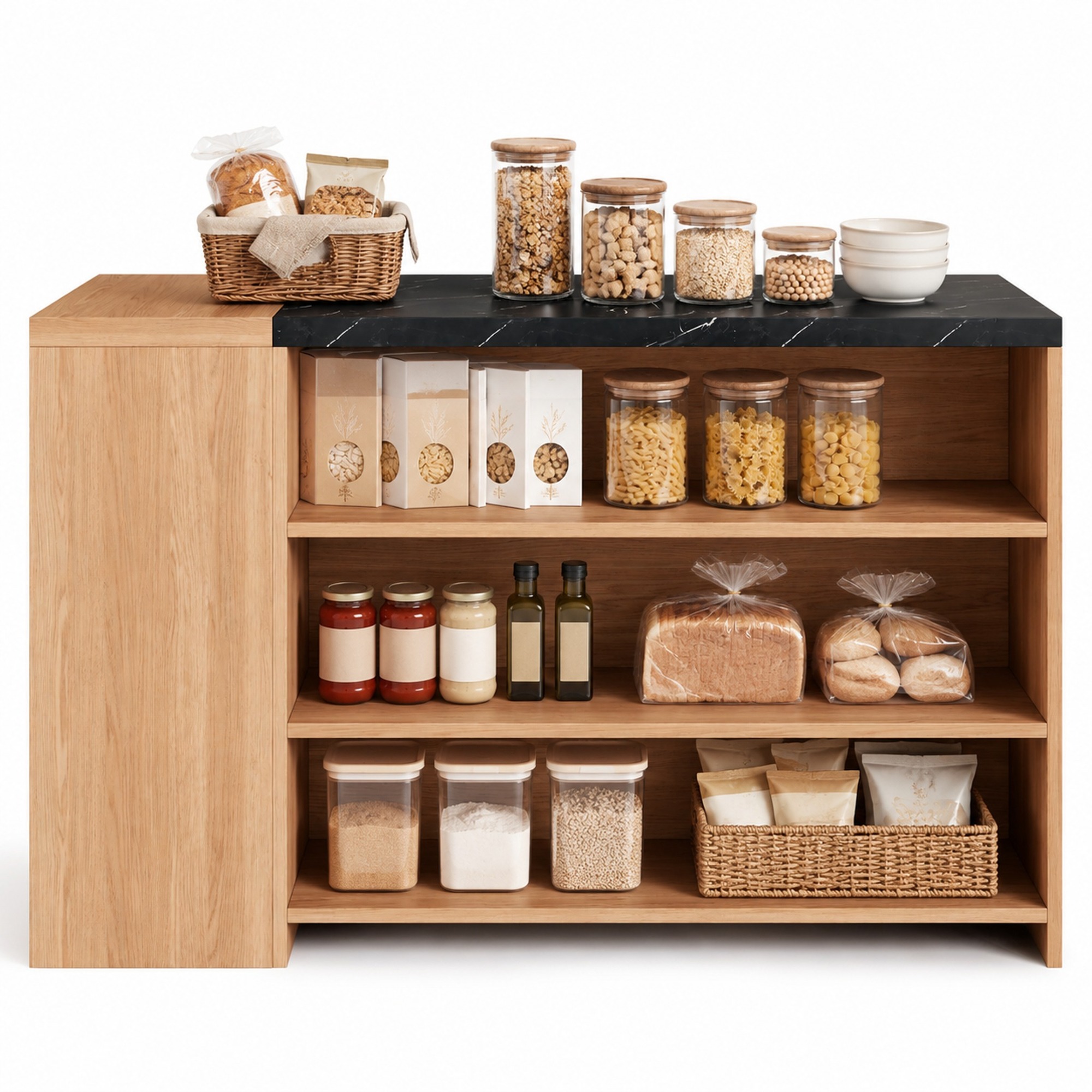 Kücheninsel Für 2 Personen Mit 5 Ablagen Und Versteckter Schublade, Aus Mdf, 140 X 60 X 90 Cm, Schwarz Und Eiche
