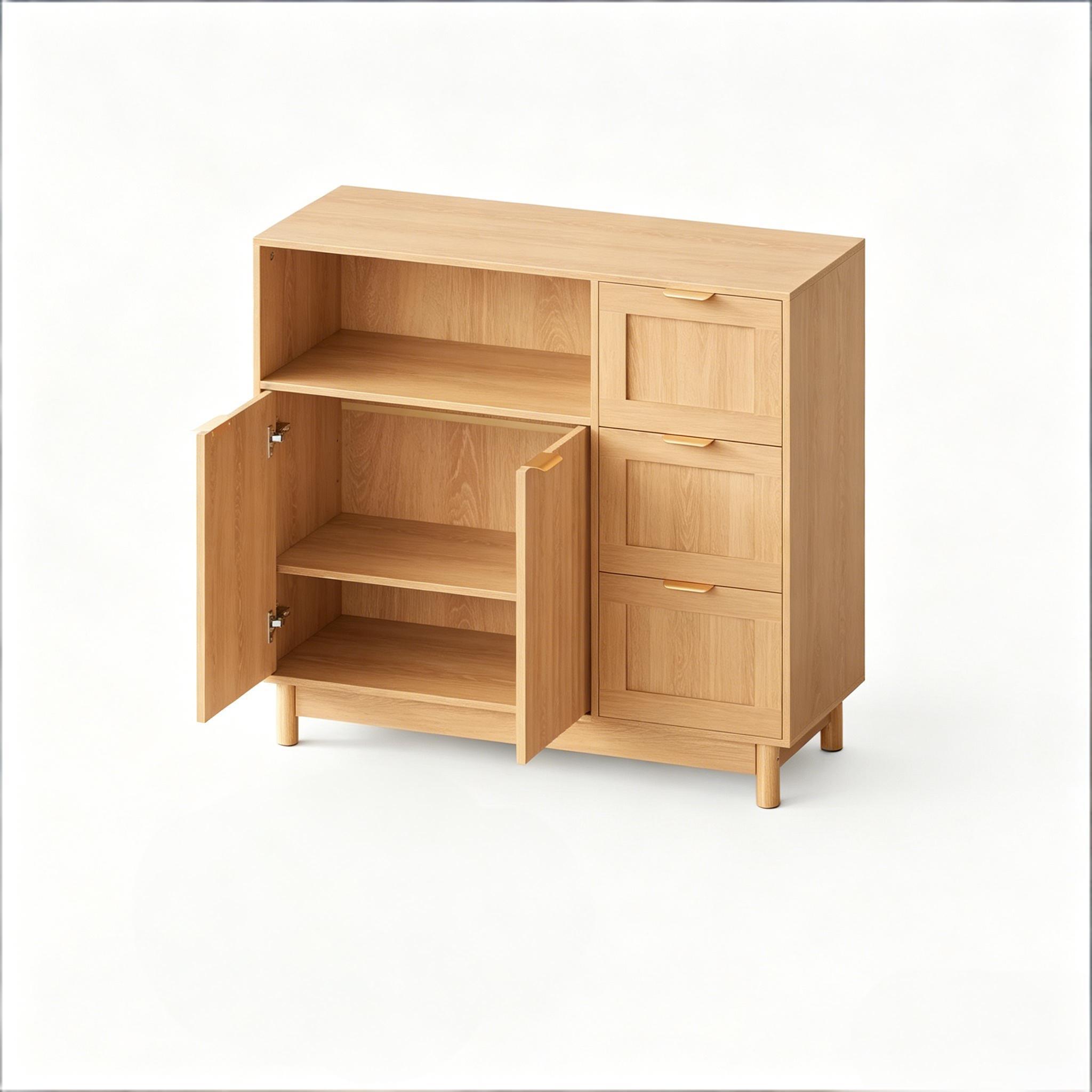 Küchensideboard Mit 3 Schubladen, Offenem Fach Und 3-fach Verstellbarem Einlegeboden Aus Mdf 90 X 35 X 80 Cm