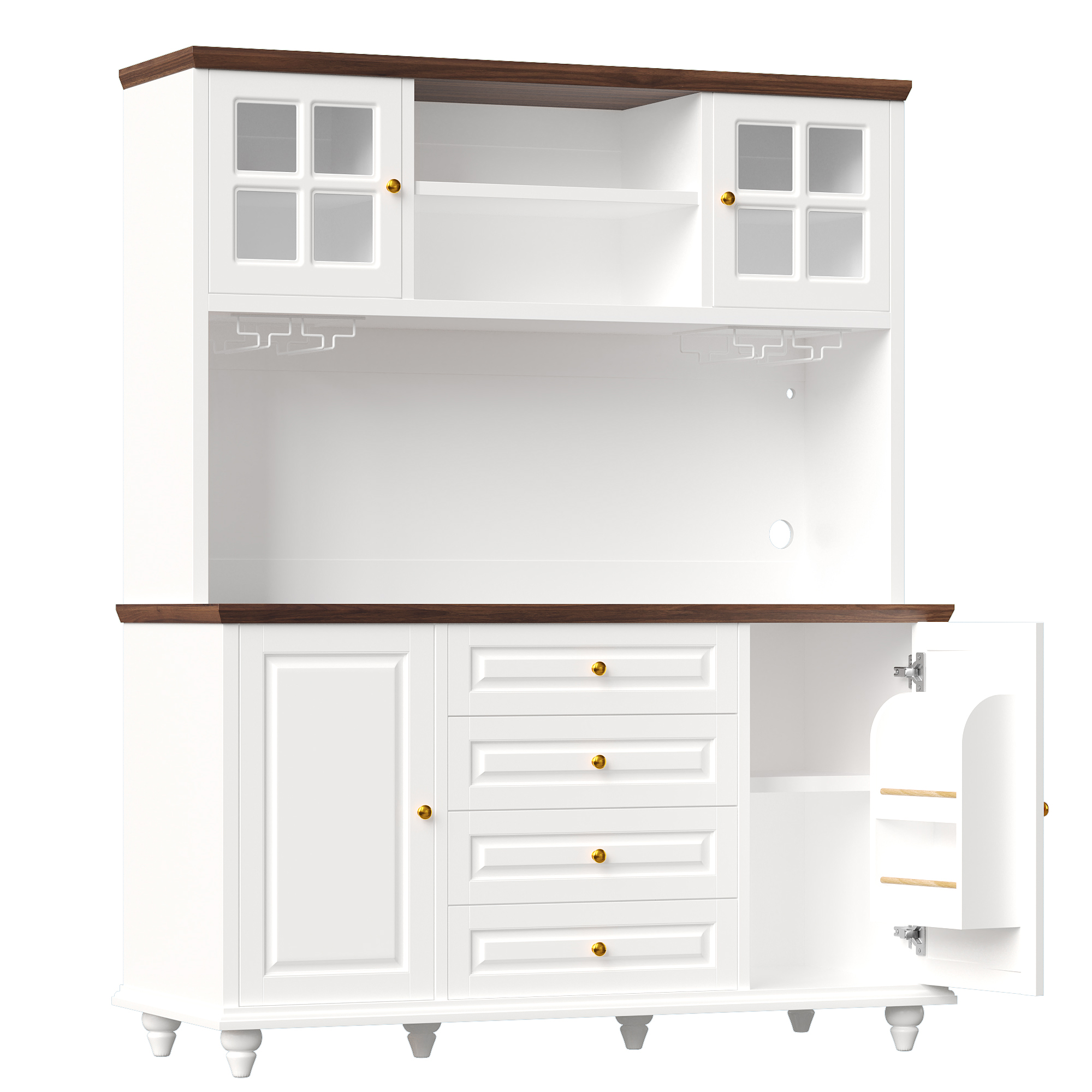 Küchenhochschrank Mit 4 Schubladen, Verstellbaren Böden, Mehrfarbiger Led Und Glashalter, Mdf, 140x40x179.5 Cm, Weiß