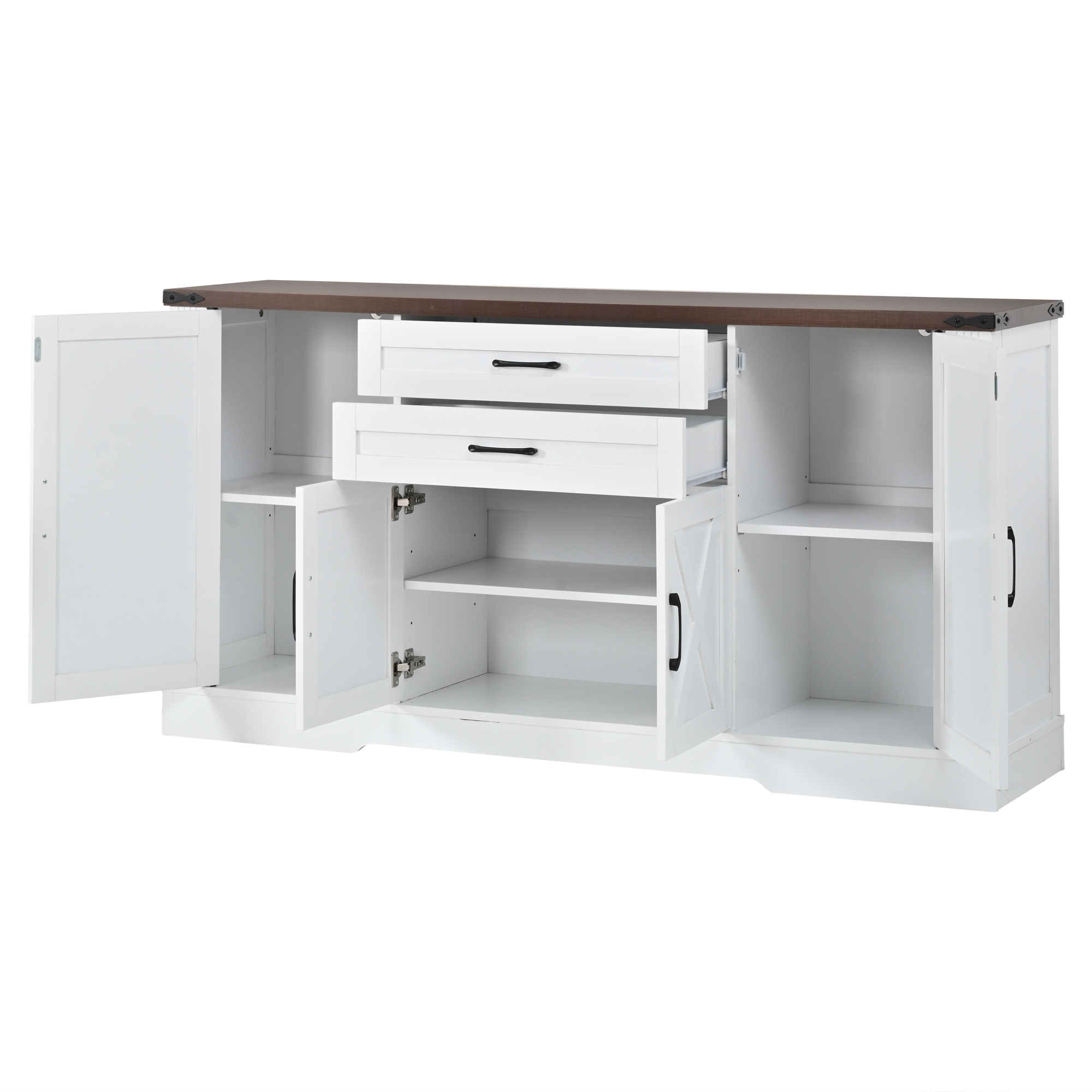 Küchenbuffet Mit 4 Türen, 2 Schubladen Und Verstellbaren Einlegeböden, Aus Mdf Und Spanplatten, 160 X 39 X 81.5 Cm, Weiß
