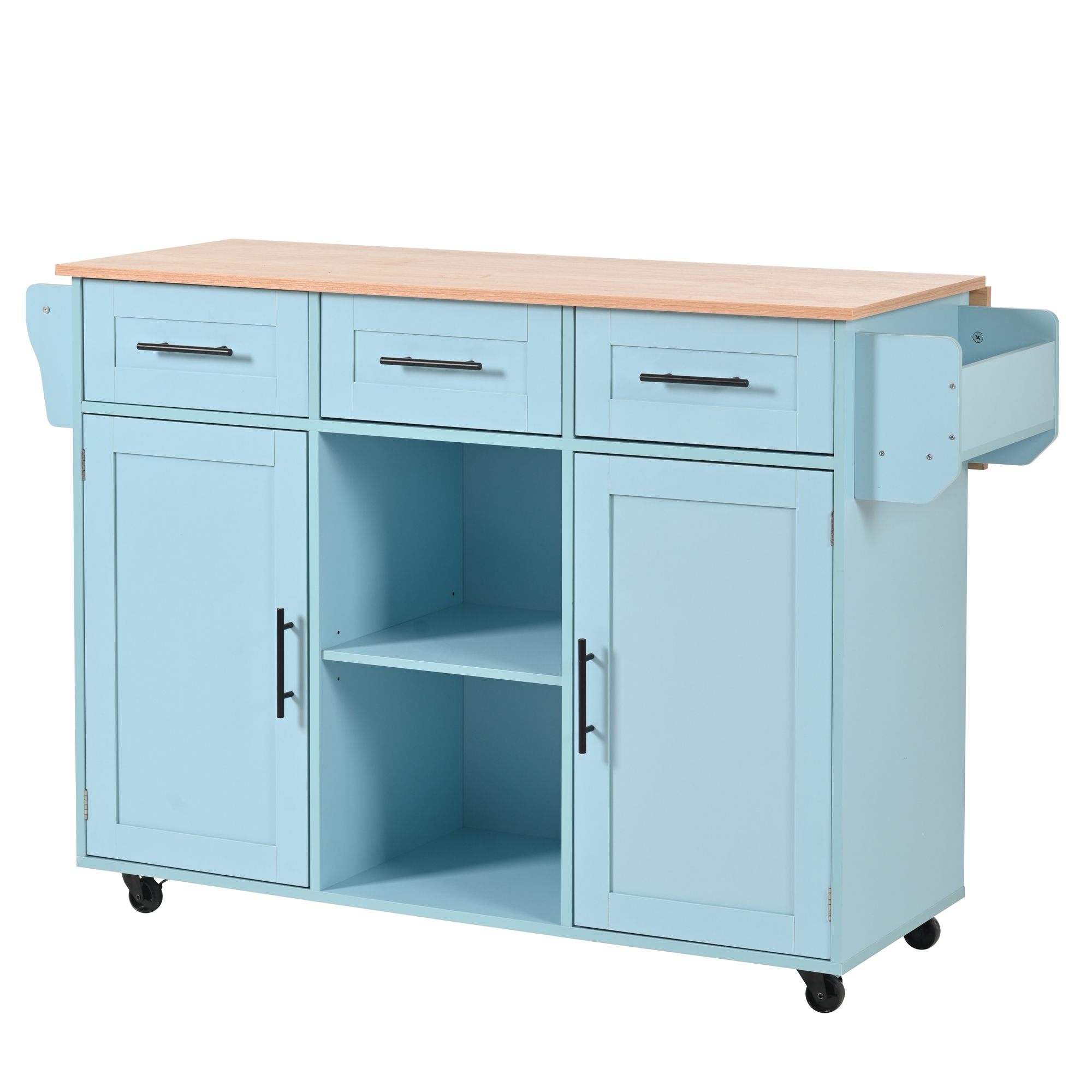 Küchenwagen Mit 3 Schubladen, 3 Verstellbaren Fächern, Klappplatte Und Rollen, Mdf Blau, 139 X 46(71) X 91.5 Cm