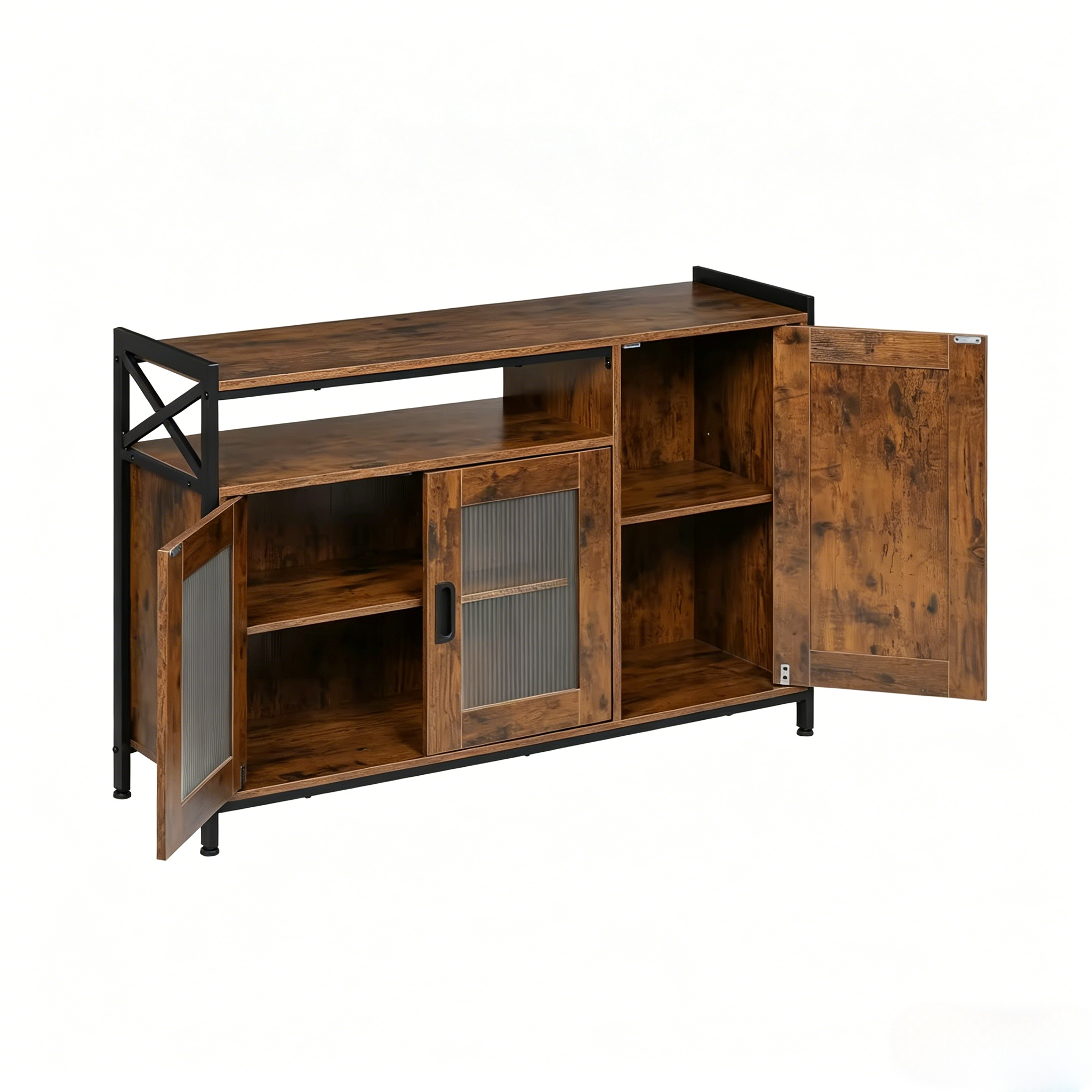Küchenschrank Mit 2 Türen, Offenem Fach Und Verstellbaren Böden, Industriestil, Holzwerkstoff Und Metall, 110x33x75 Cm