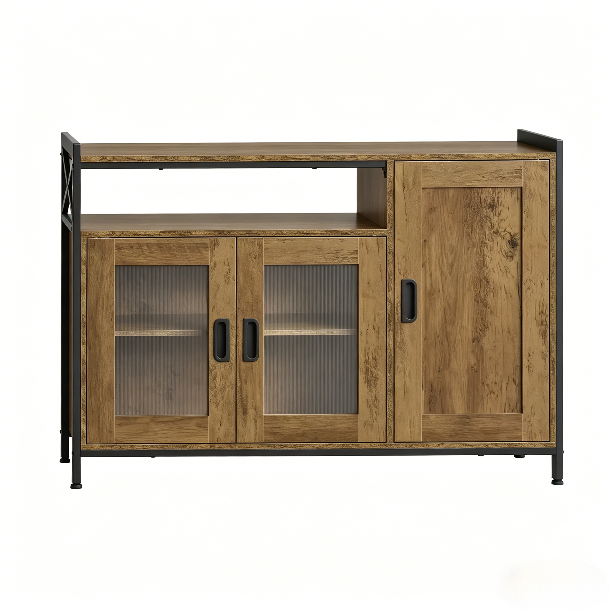 Küchenschrank Mit 2 Türen, Offenem Fach Und Verstellbaren Einlegeböden, Holz Und Metall, 110x33x75 Cm, Braun